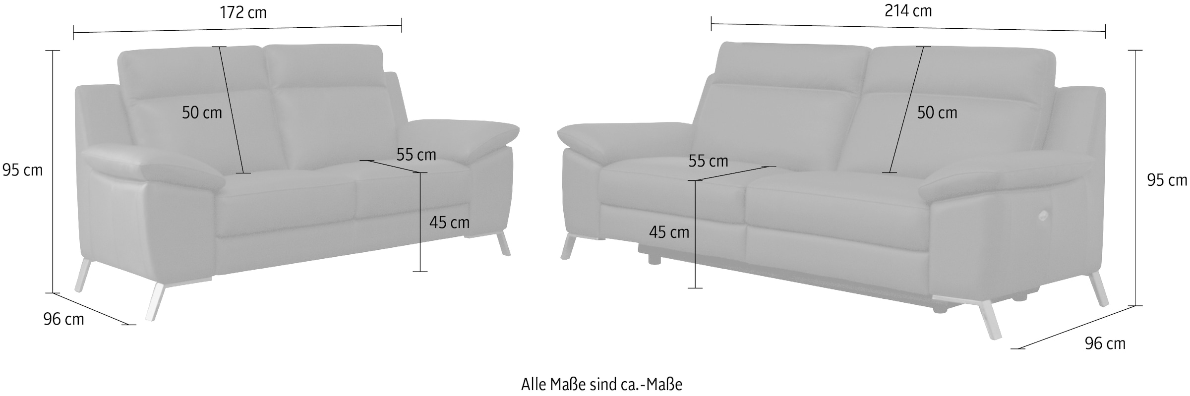 CALIA ITALIA Ensemble rembourré »Roby« Set, 2 cuis tlg. in Leder, mit elektrischer Relaxfunktion
