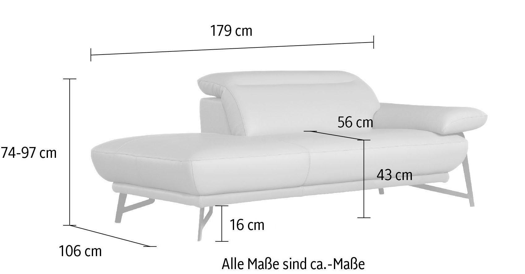 Egoitaliano Ottomane »Anais, erstklassiges Designsofa, Breite 179 cm, Fussfarbe chrom«, Kopfteil verstellbar, Luxus-Microfaser Lederoptik, opal grau
