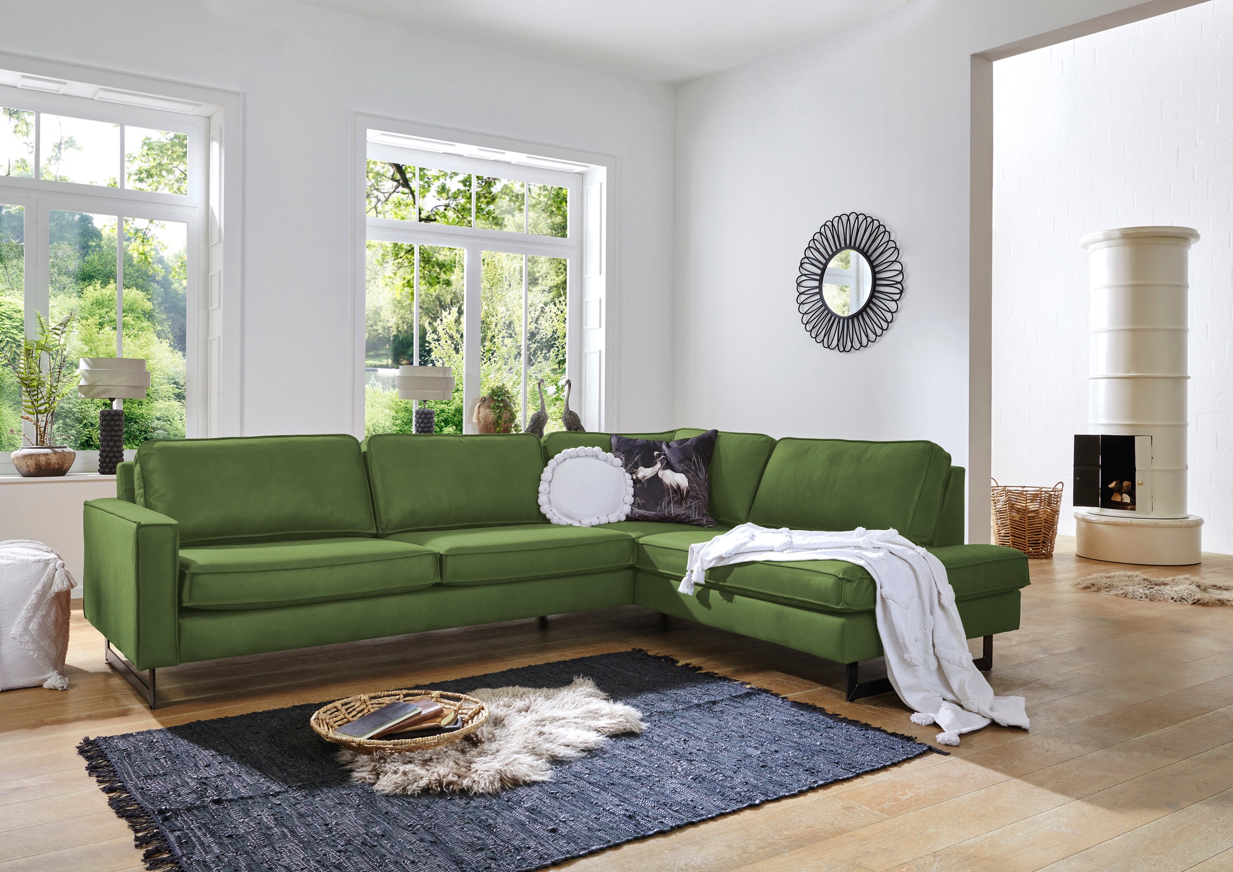 Places of Style Ecksofa »Pinto, 290 cm, Ottomane links / rechts«, Cord, Feincord, Luxus-Microfaser Leder und Chenille