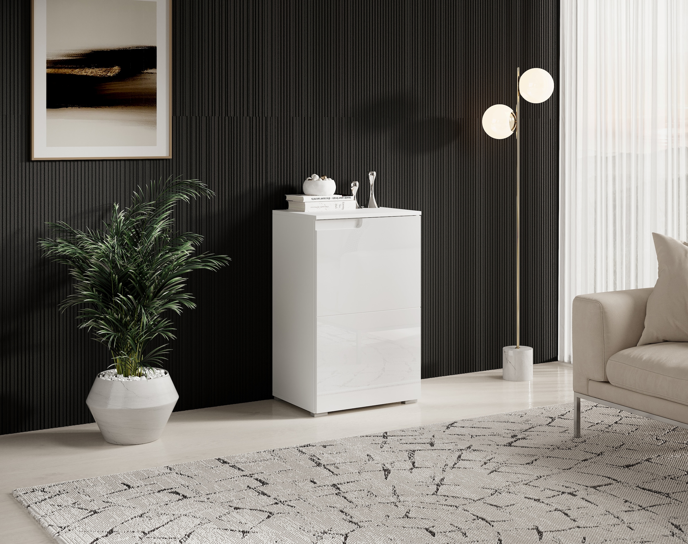 Image of HBZ Kommode "Spice Weiss Hochglanz, BxHxT 50x80x40 cm" Kommode mit 1 Tür und 1 Einlegeboden verstellbar