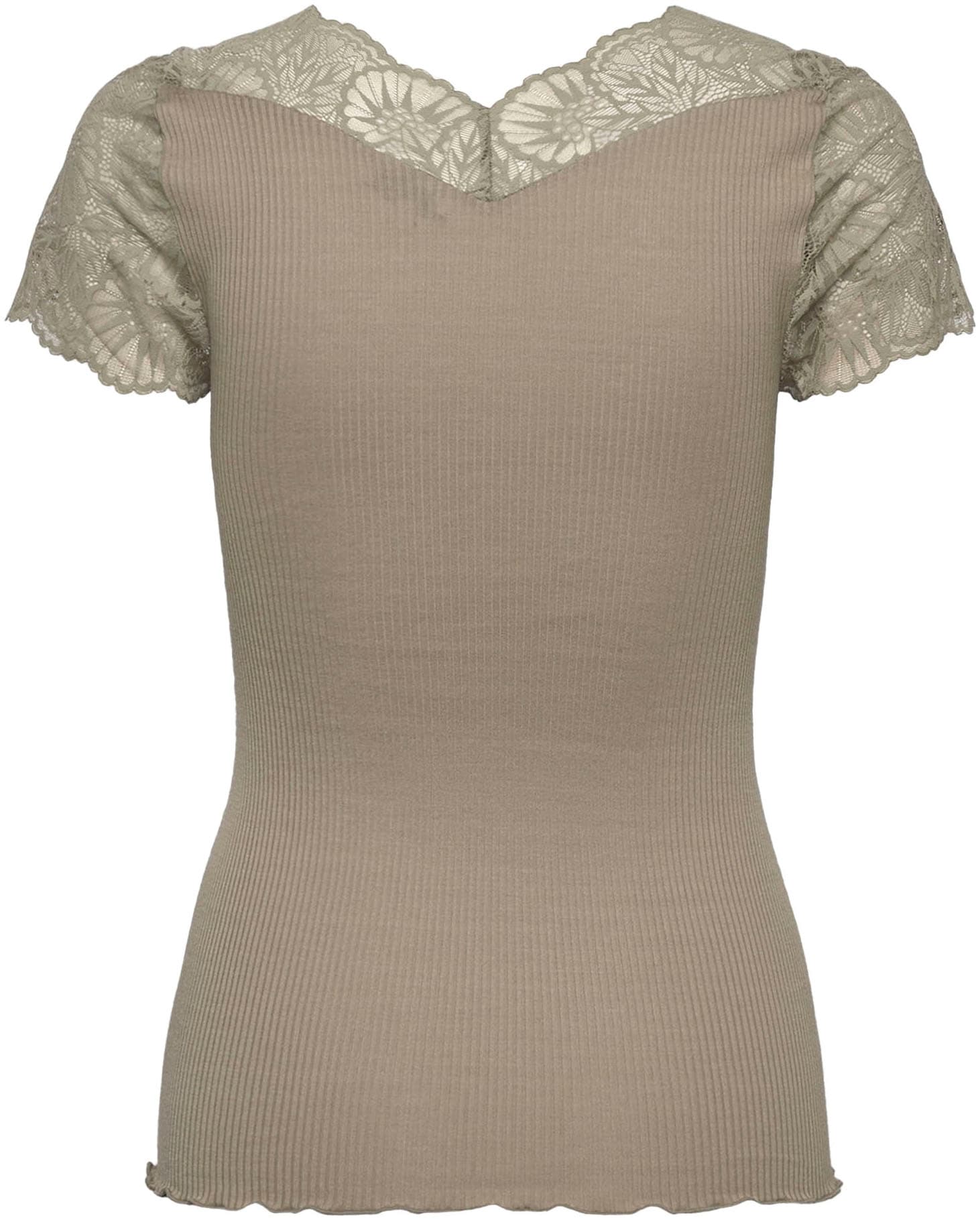 rosemunde T-Shirt elastischer Vintage-Spitzenbesatz, Kurzarm, gewellter Saum, Seidenmix