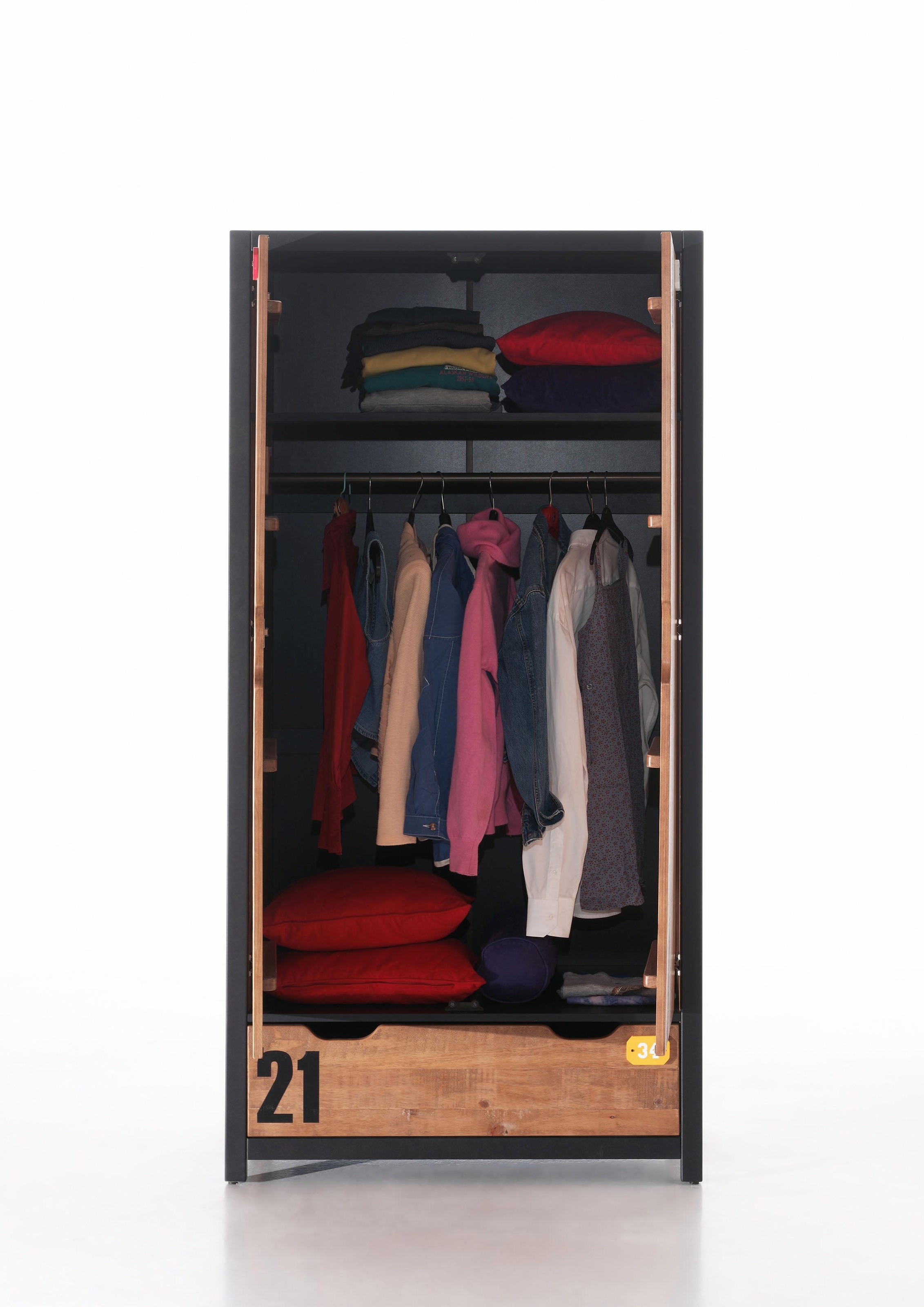 Vipack Kleiderschrank »Alex«, (Made in Europe), aus teilmassiver Kiefer und MDF in 2 Breiten