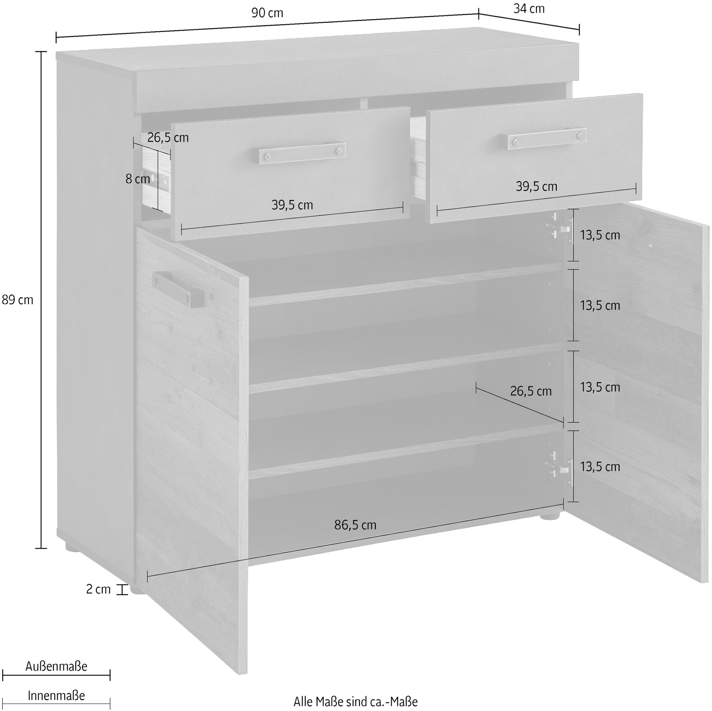 Home affaire Armoire à chaussures »Ilana« Schuhschrank für 16 Paar Schuhe - (B/T/H) 90/34/89 cm