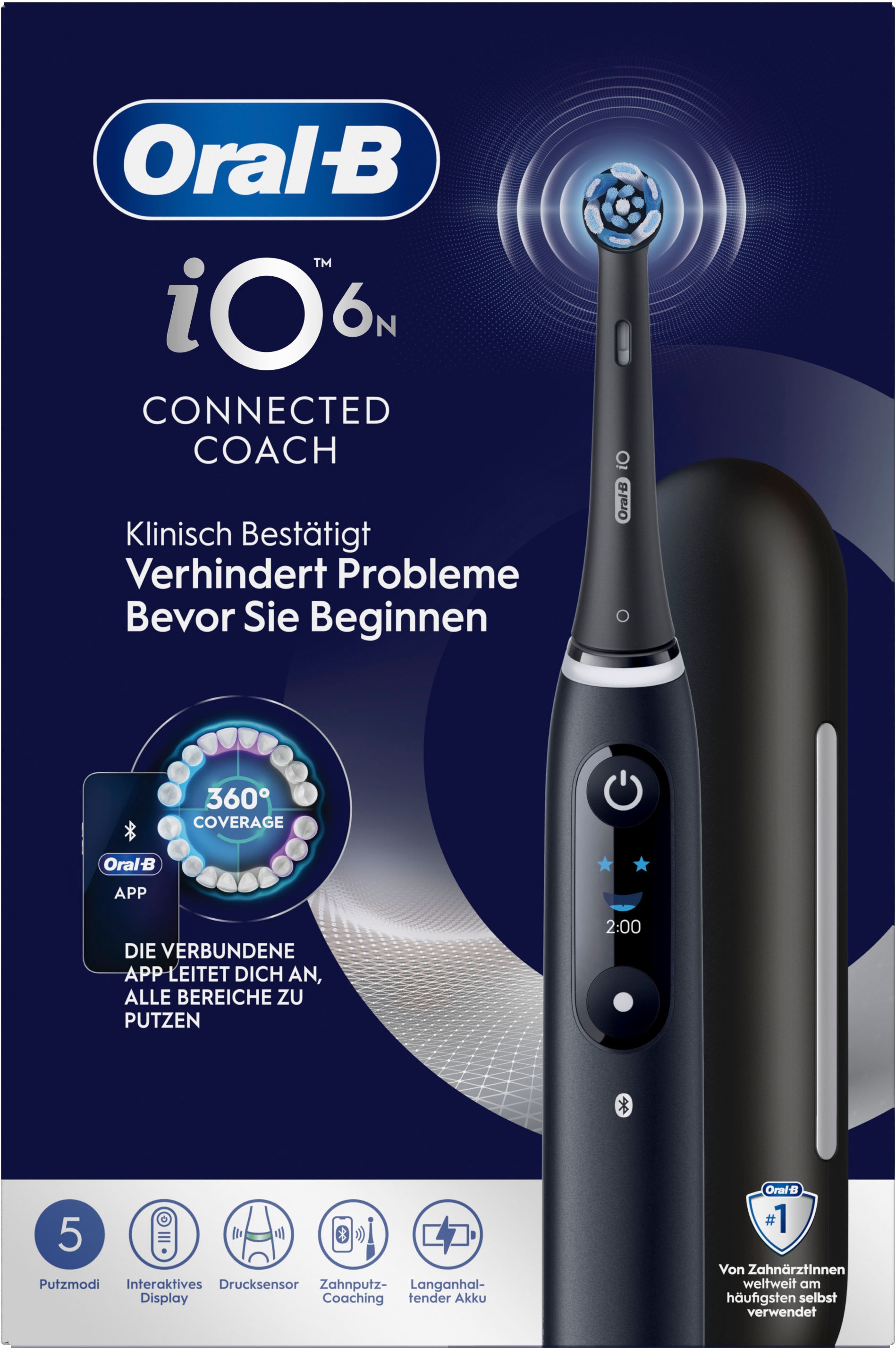 Oral-B Brosse à dents électrique »iO 6« 2 cuis Aufsteckbürsten avec technologie magnétique, écran, 5 modes de brossage, étui de voyage