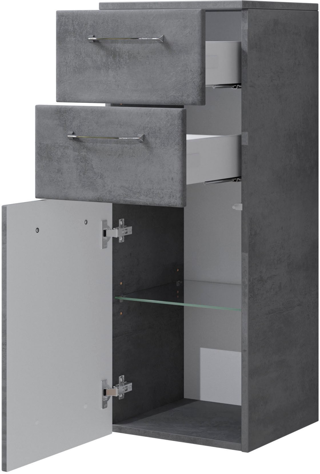 Saphir Armoire basse »Quickset 945 Badschrank mit 1 Tür, 2 Schubladen, 35 cm breit« Meubles de salle de bain avec amortisseur de porte, oxyde gris foncé, poignées chrome brillant