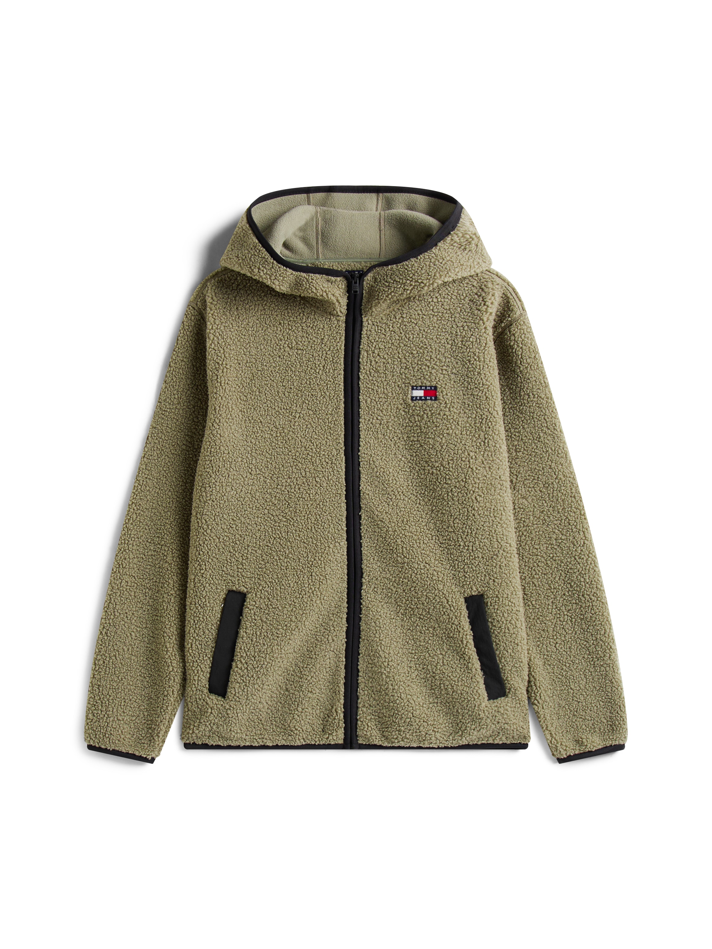 Tommy Jeans Plüschjacke »TJM REG BADGE TEDDY ZIP TRU EXT« mit Kapuze Freizeitjacke, Übergangsjacke, Teddyjacke mit Logopatch,