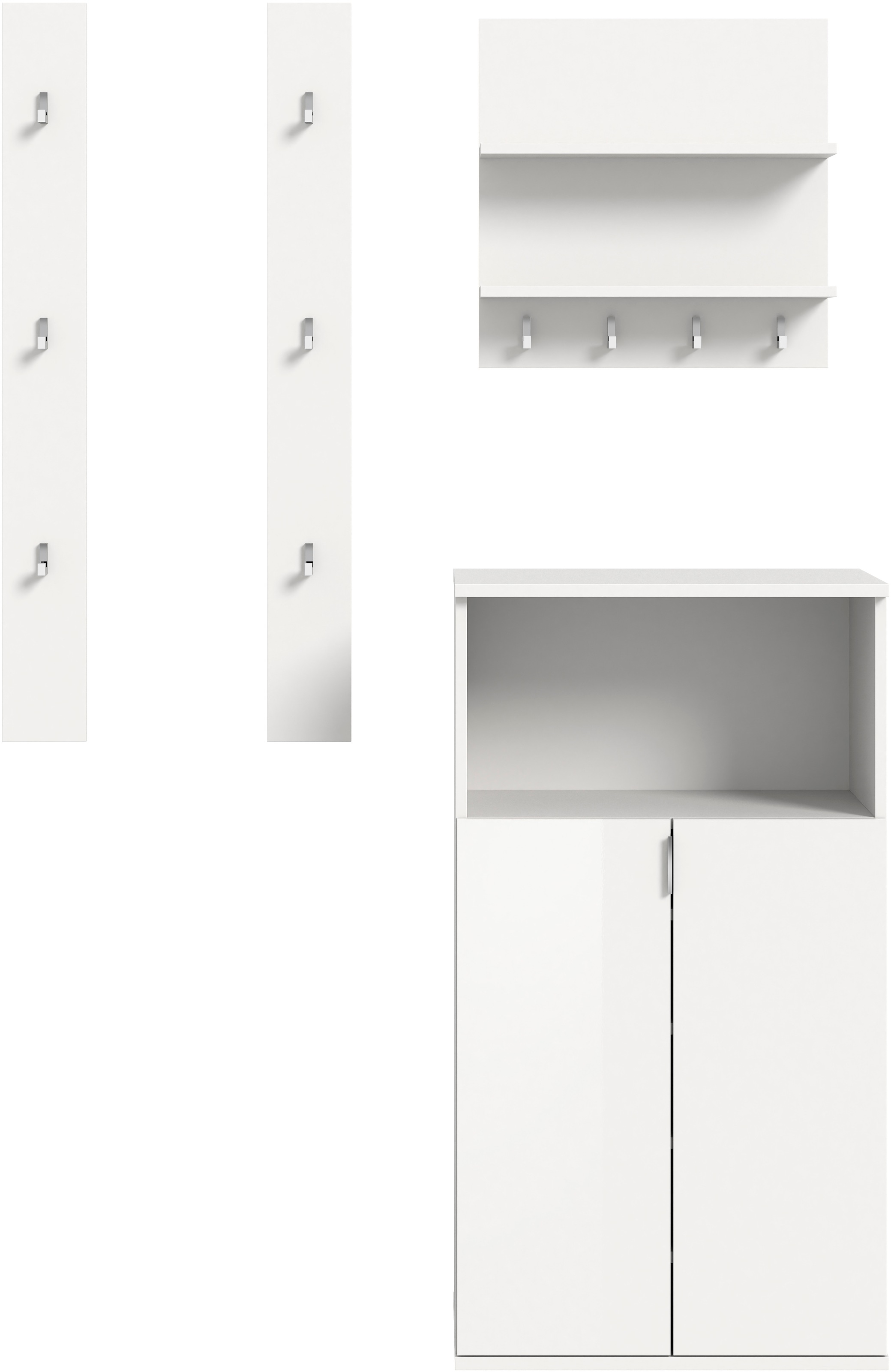 INOSIGN Garderoben-Set »Trondheim, Garderobenset 3-tlg. Breite 111 cm,«, (3 St.), hochglanz, best. aus: Paneele, Schuhkommode, Flur, Diele