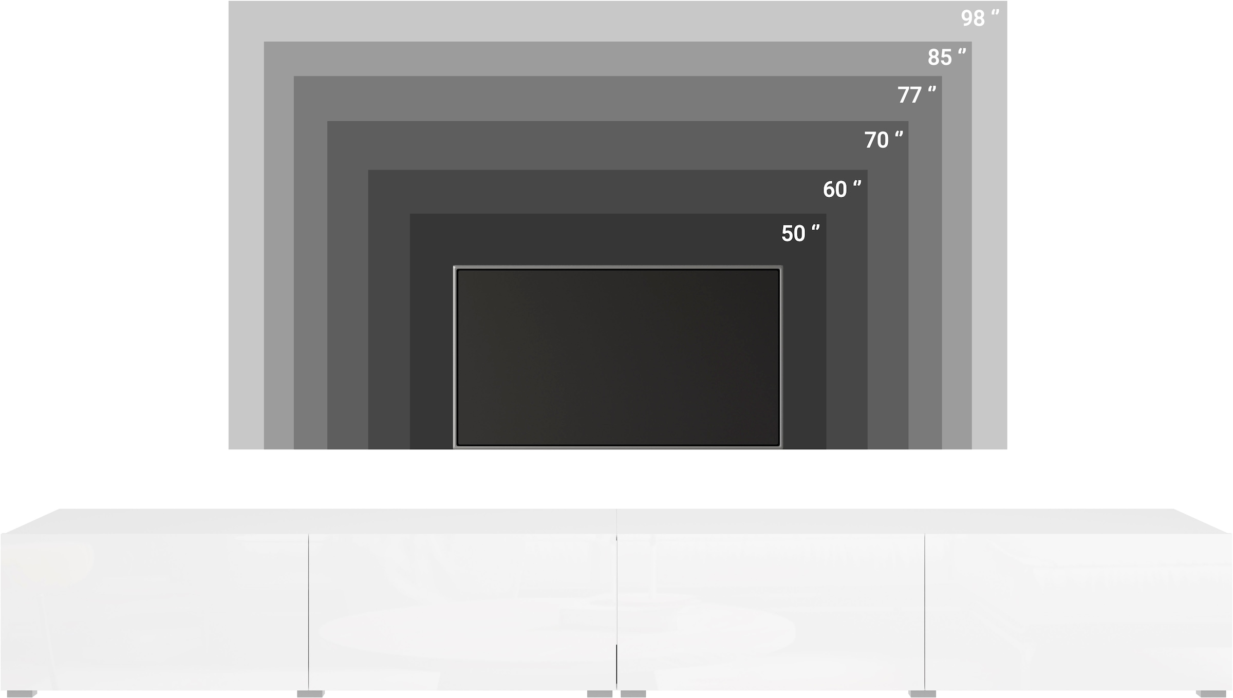 GOODproduct Table basse »Denver Erlebe die Weltmeisterschaft im XXL-Format« Elegantes TV-Möbel 300 cm, speziell für bis zu 98-Zoll Fernseher