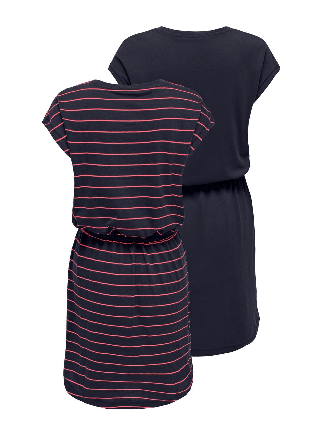 ONLY Robe t-shirt »ONLMAY LIFE S/S DRESS 2 PACK CS JRS« pack de 2,  coton, coupe régulière, col rond