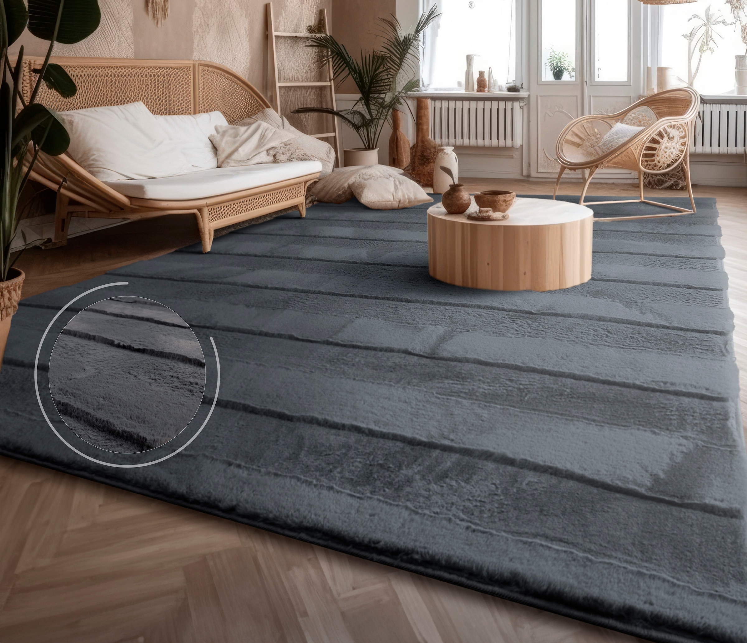 Paco Home Hochflor-Teppich »Arnheim 744«, rechteckig, 24 mm Höhe, Uni Farben, gestreift, besonders weich, Hoch-Tief Effekt