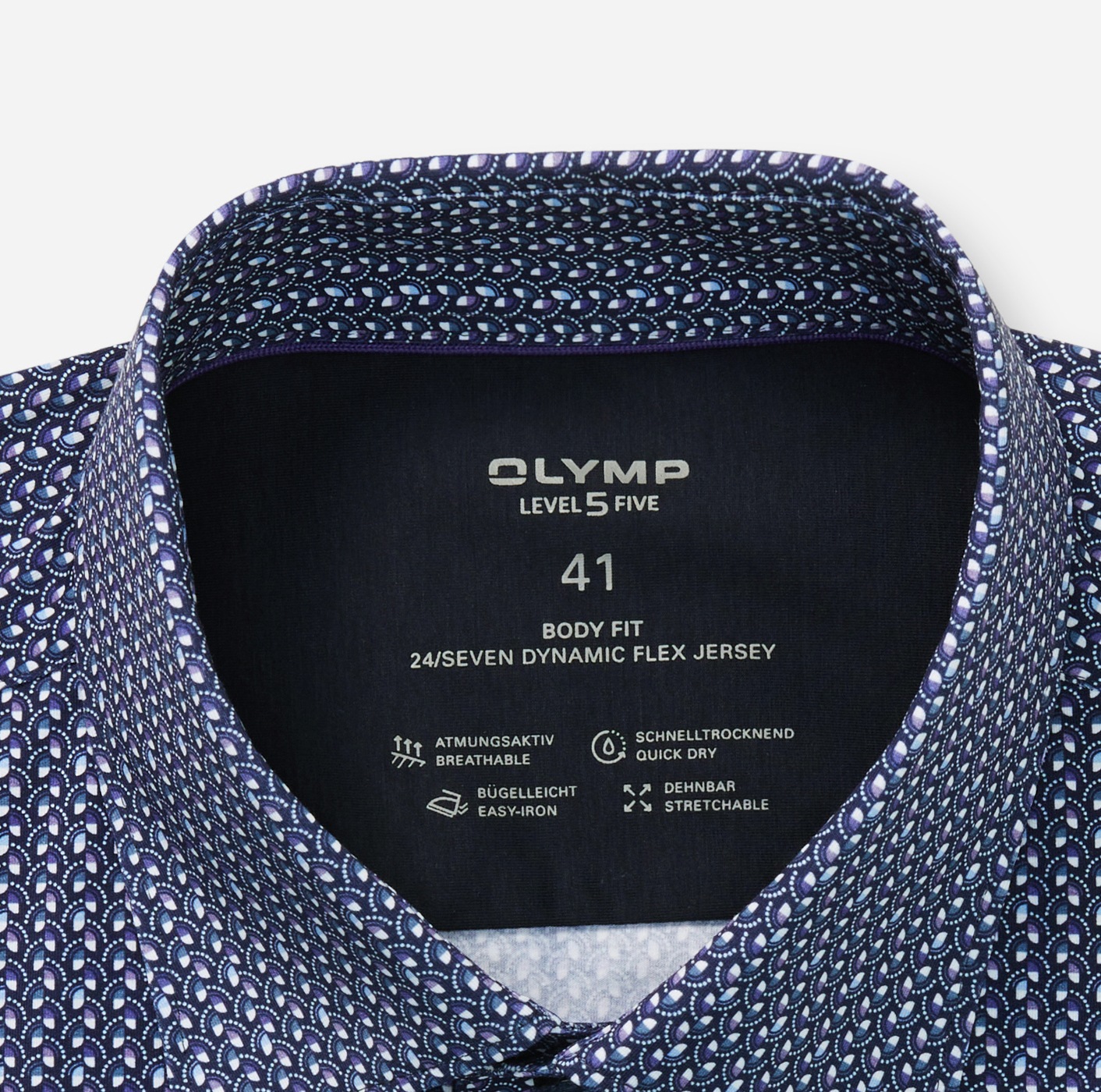 OLYMP Langarmhemd »24/7 - Level 5« Atmungsaktiv, dehnbar, body fit, New York Kentkragen, Flex Jersey