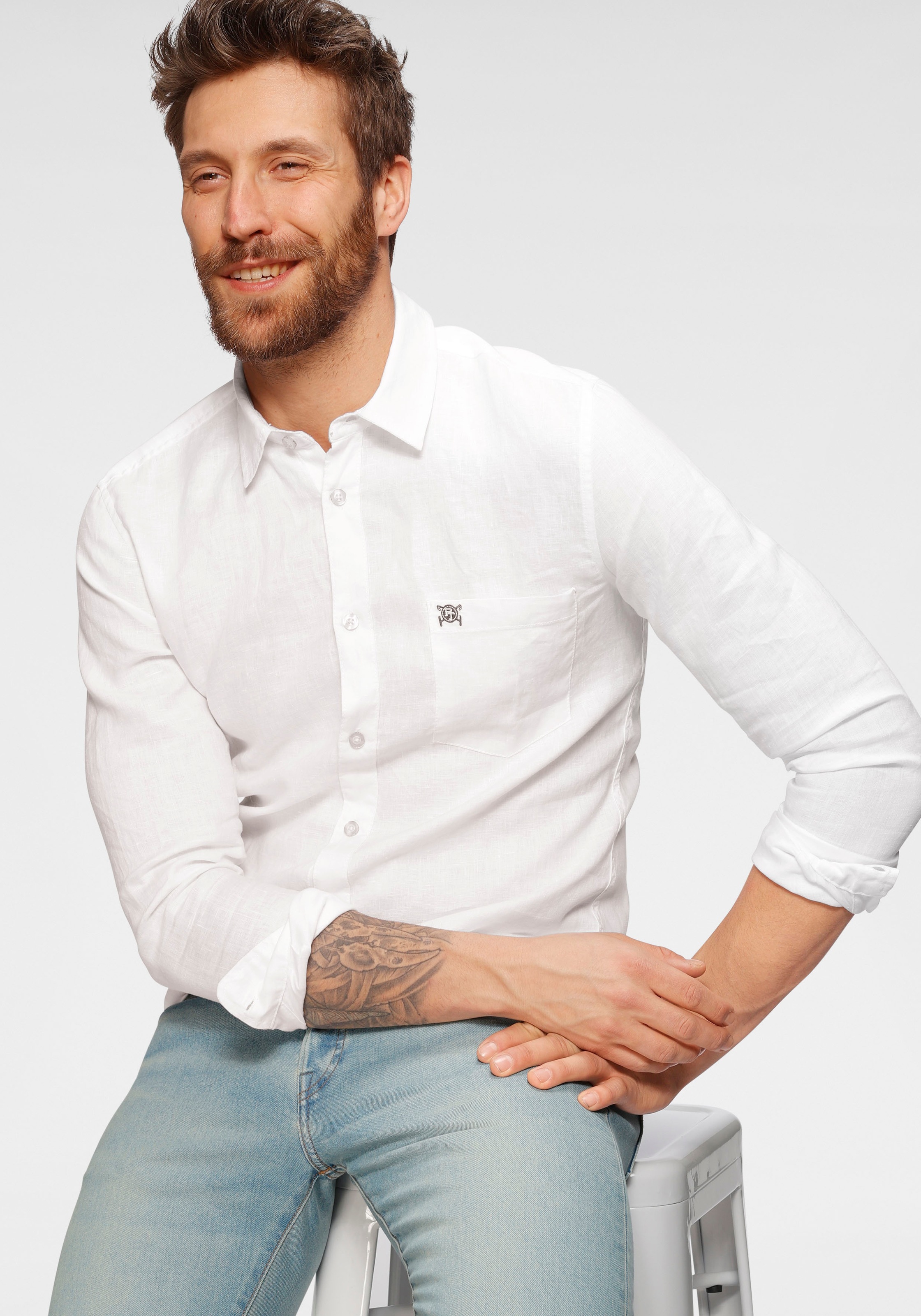 Image of TOM TAILOR Polo Team Leinenhemd, mit Logostickerei bei Ackermann Versand Schweiz