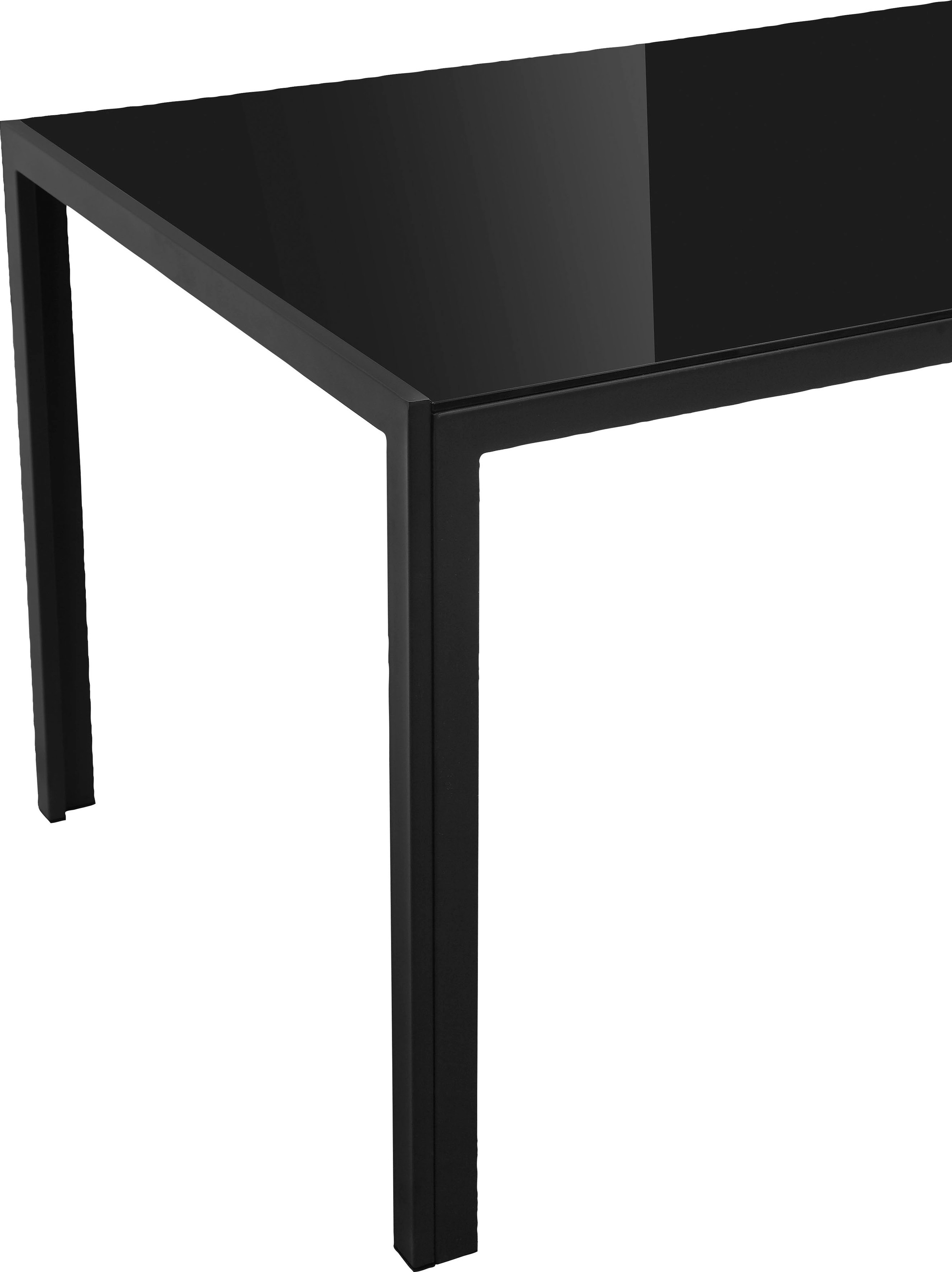 Leonique Esstisch »Presnel«, (1 St.), Tischplatte Sicherheitsglas, Gestell aus Metall schwarz, Höhe 76,5 cm