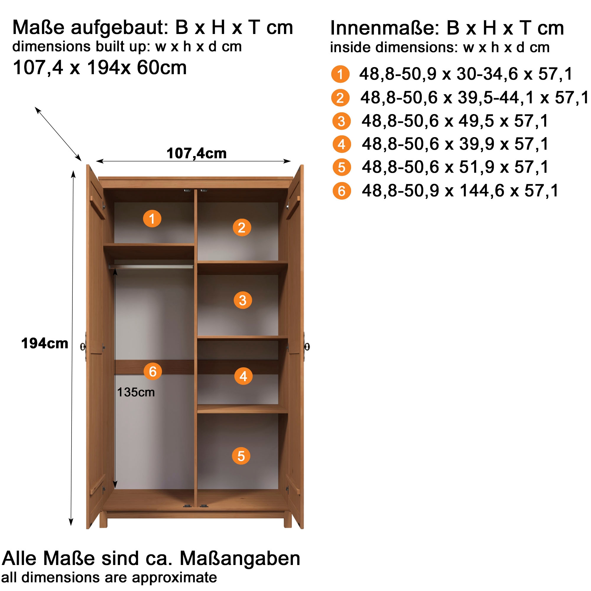 Home affaire Kleiderschrank »Sandnes Kieferschrank Schlafzimmer Schrank TOPSELLER weiss« natürlicher Landhaus-Look  B/T/H = 108x60x194cm, 1 Stk. tlg. Massivholz Schlafzimmerschrank mit besonderen Metallgriffen