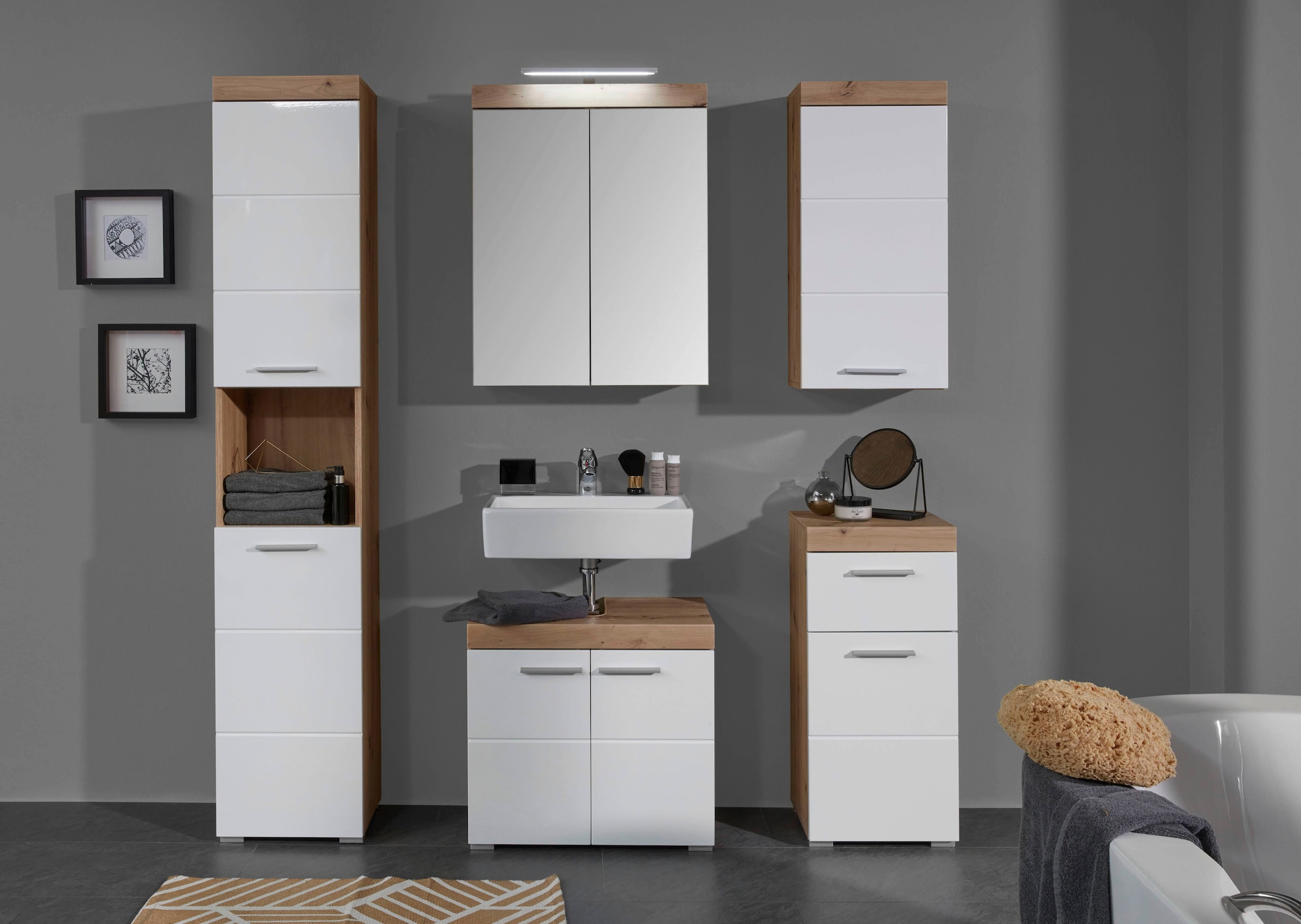 INOSIGN Hochschrank »Avena«, Badezimmerhochschrank mit offenem Fach, 2 Türen und 2 Einlegeböden