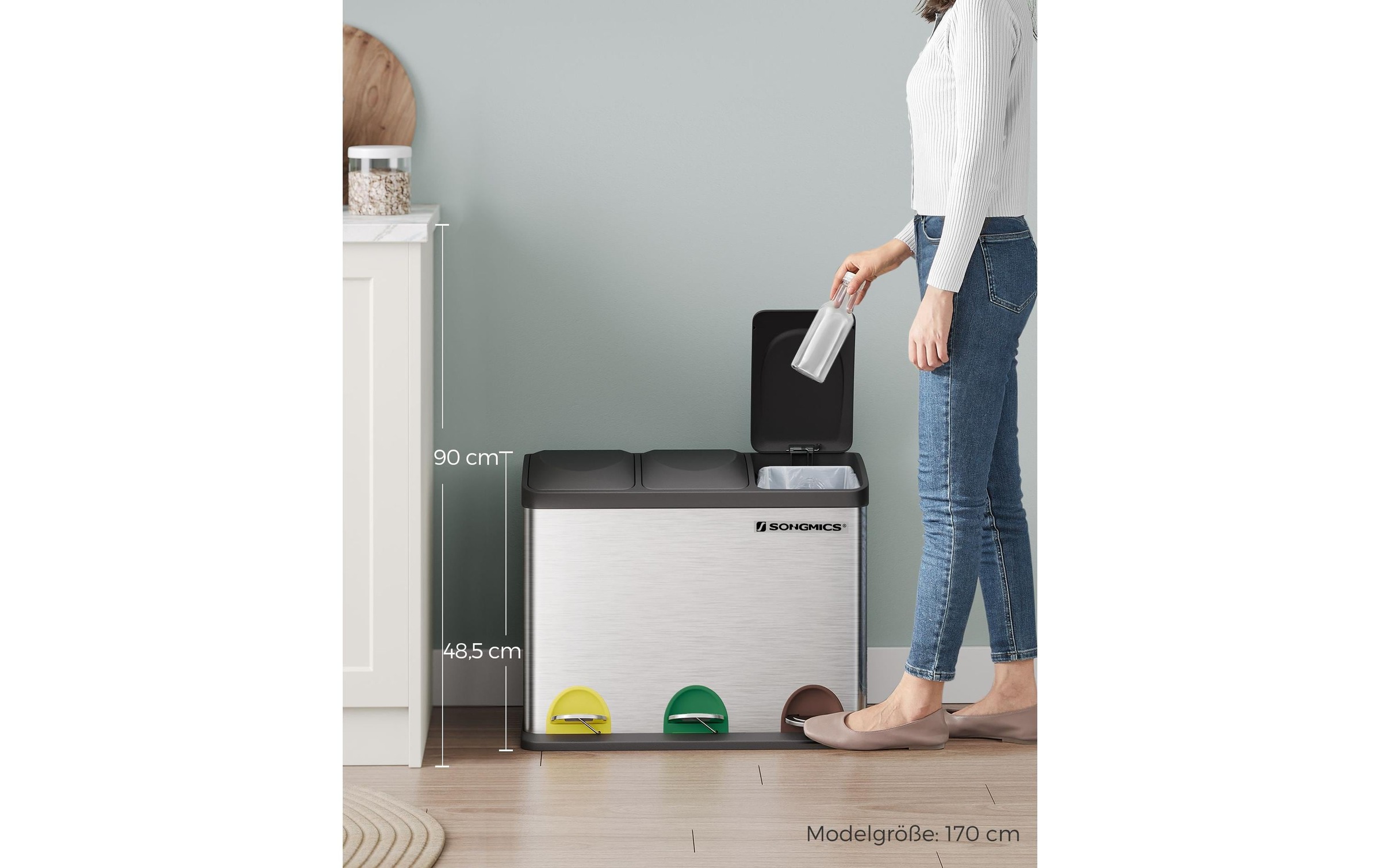 SONGMICS Mülleimer »3 x 15 l«, 2 Behälter
