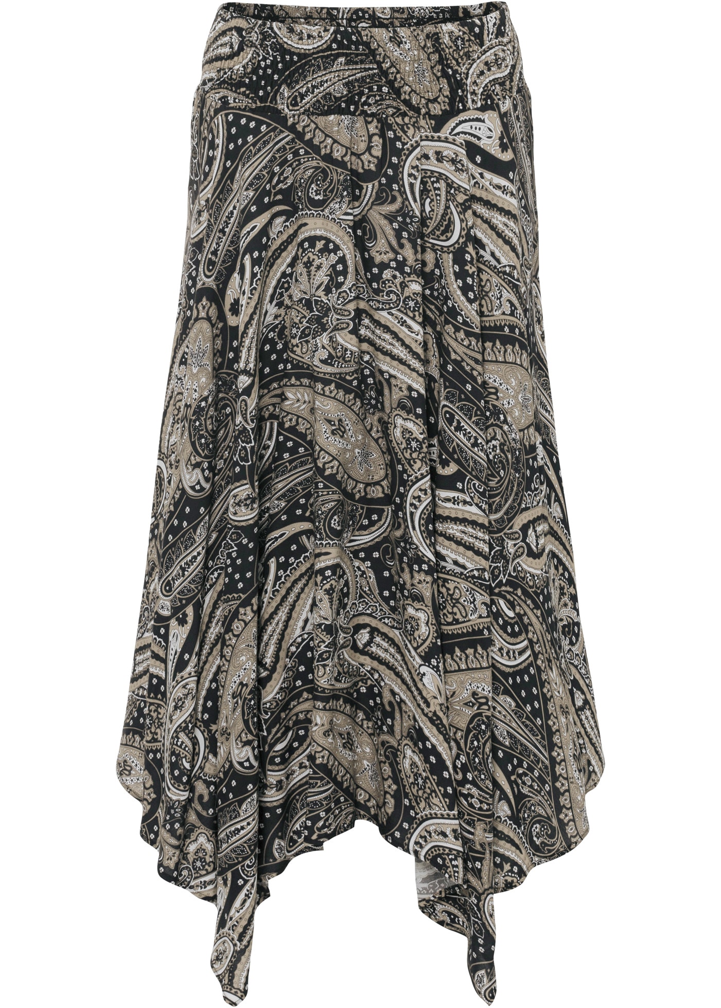 bonprix Midirock aus Viskose, Loose Fit, mit elastischem Bund mit Smokbündchen