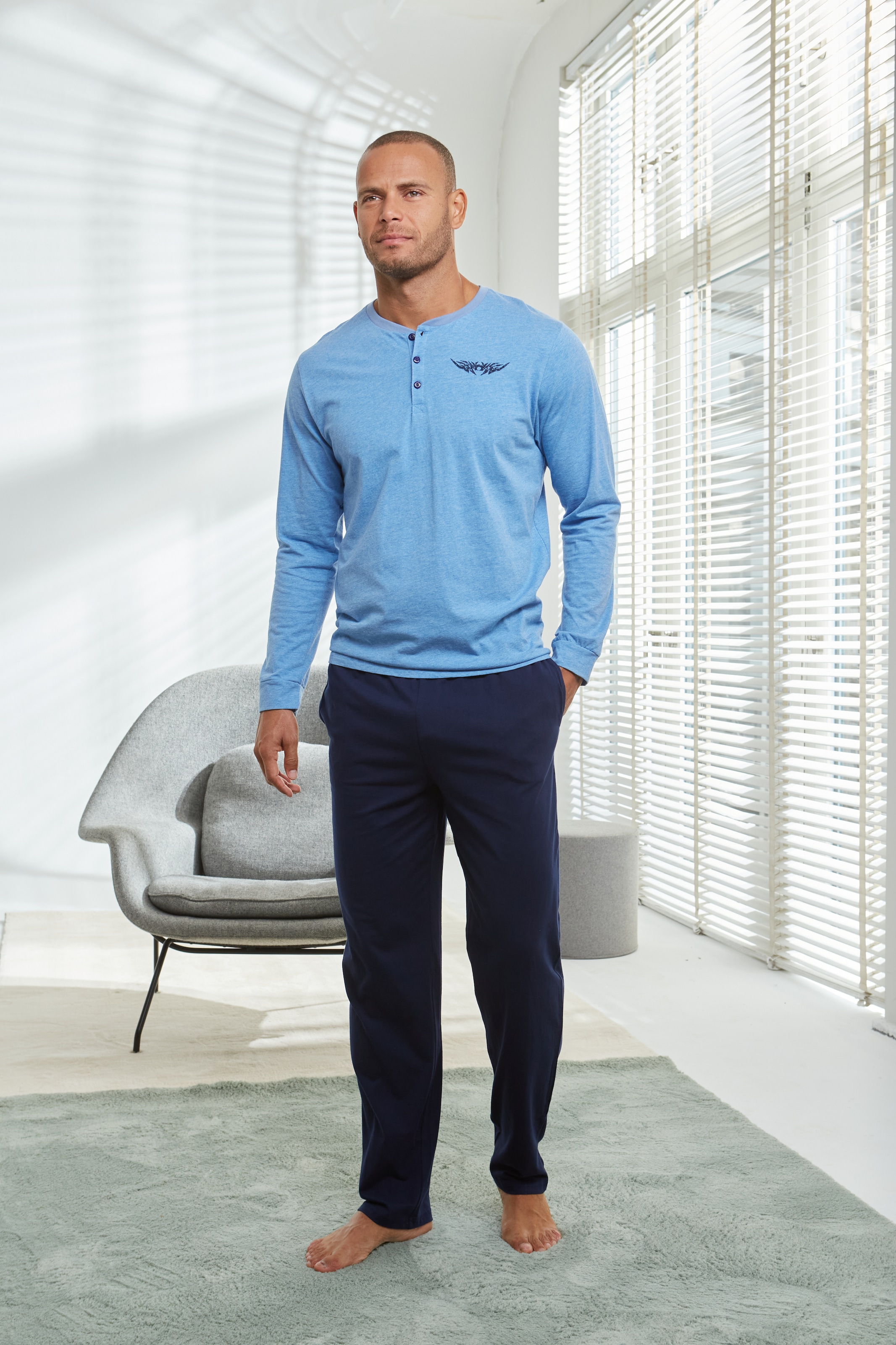 Image of AUTHENTIC LE JOGGER Pyjama "Schlafanzug für Herren" 1 Stück, 2 tlg. mit Knopfleiste
