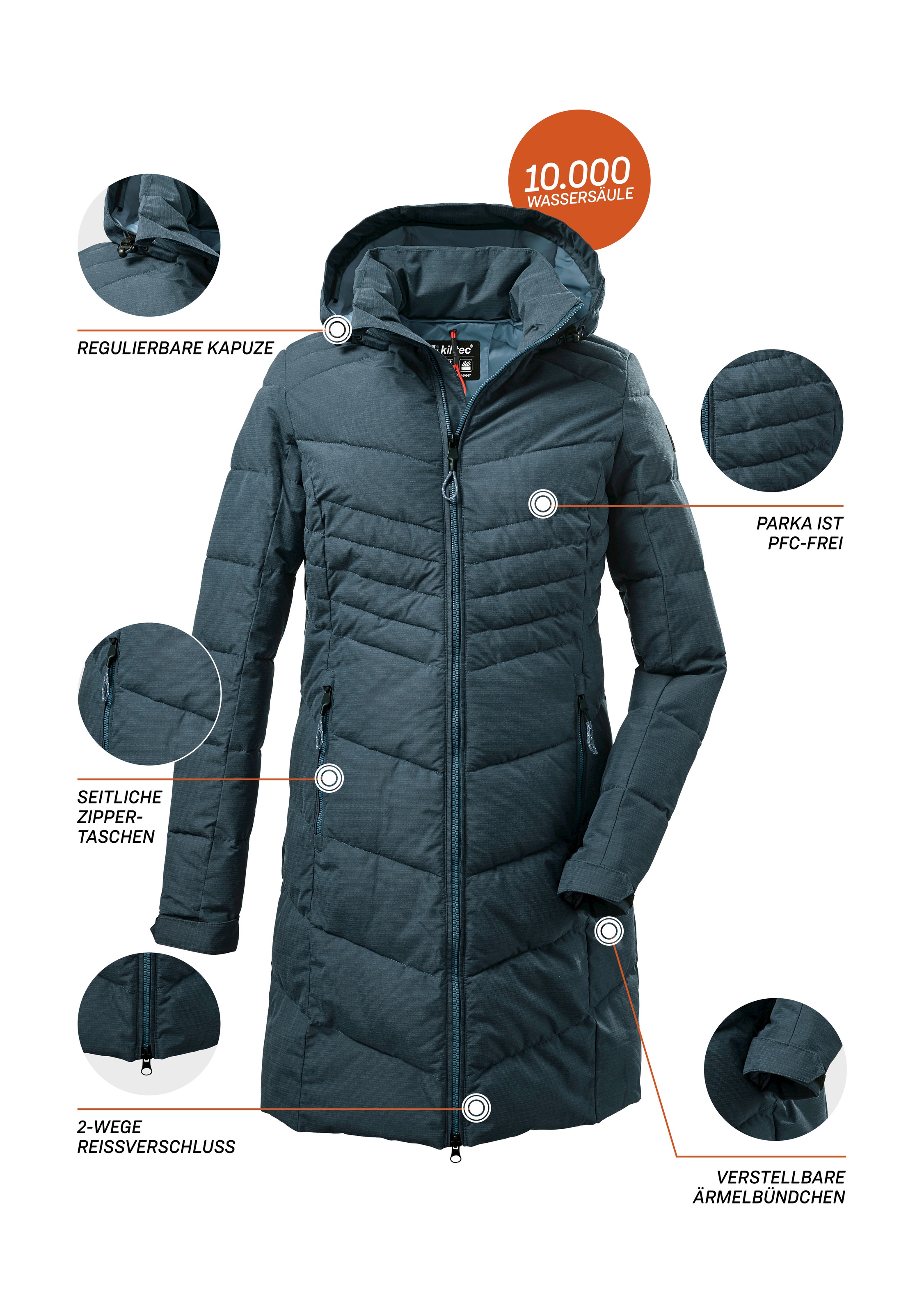 Killtec Steppmantel »KOW 150 WMN QLTD PRK«, Wasserabweisender Parka mit 2-Wege-Reissverschluss und Kapuze
