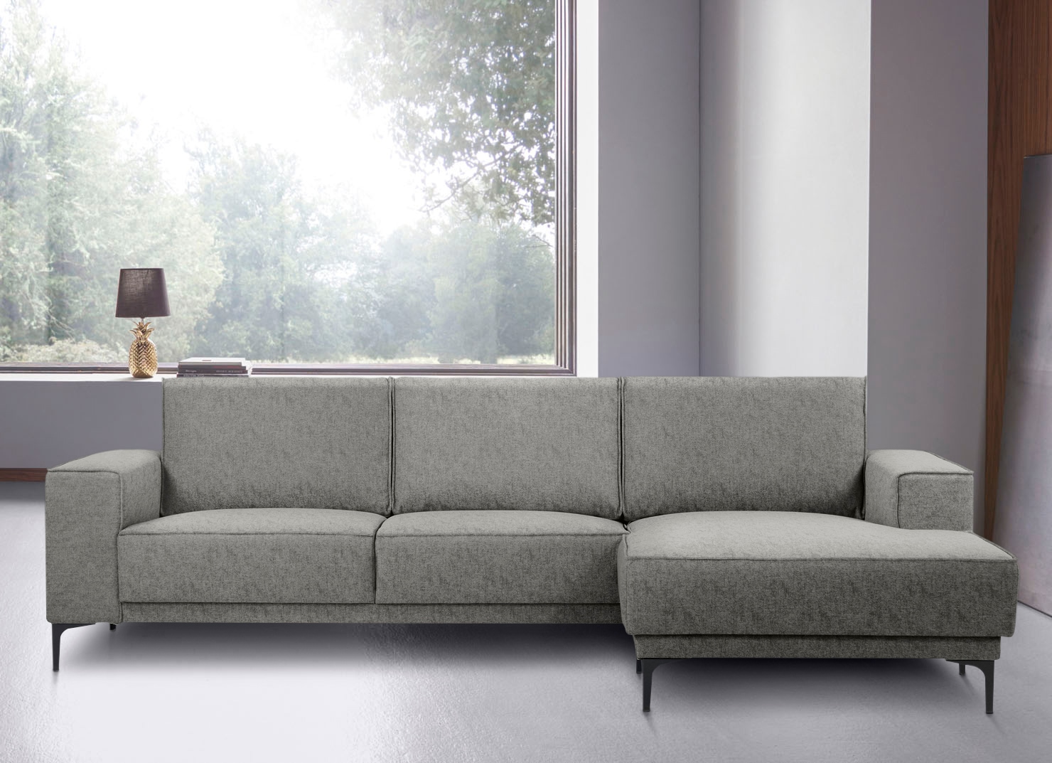 Places of Style Ecksofa »Polsterecke Oland, Struktur, Flachgewebe, Luxus-Microfaser, Boucle«, L-Form, 280 cm, Wellenunterfederung, Skandi-Design, Metallfüsse