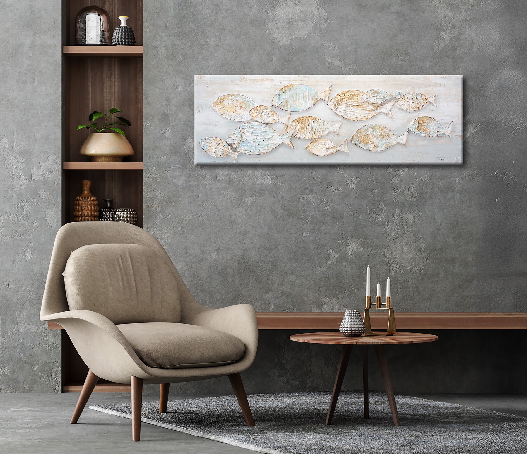 Bönninghoff Ölgemälde »handarbeit FISCHE 40x120 cm – Wandbild Kunst Deko modern« Fisch | Fisch & Meeresfrüchte | Meer 1 Stk. tlg. handgefertigt, jedes Bild ein Unikat