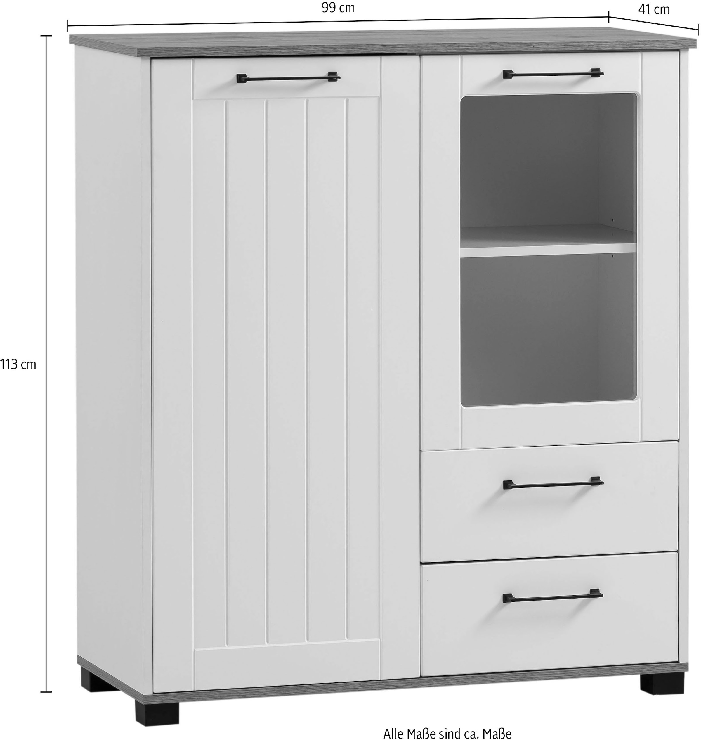 Schildmeyer Highboard »Jelda, Breite 99 cm«, Fronten in Landhausoptik, Tür rechts mit Glaseinsatz