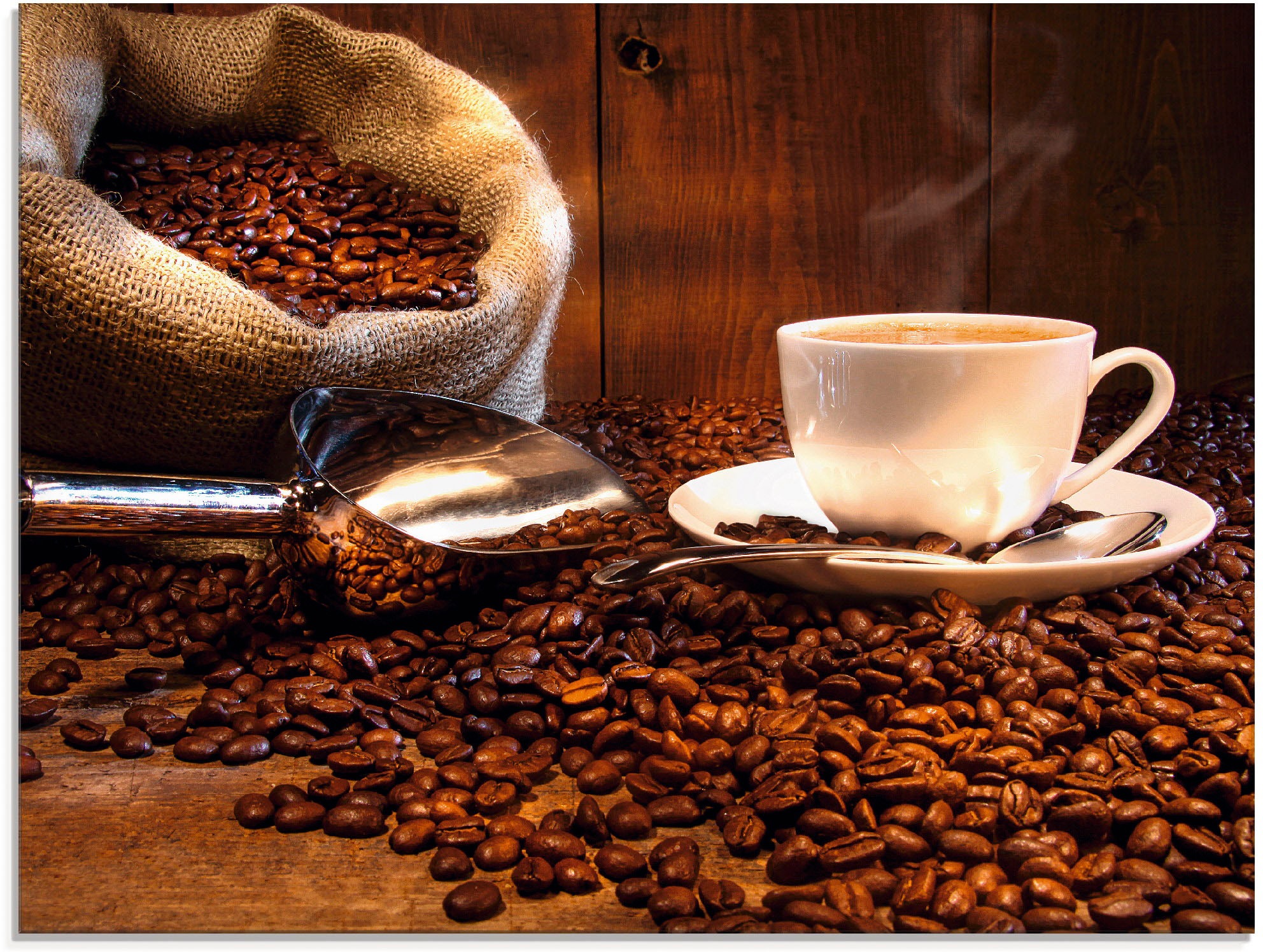 Image of Artland Glasbild »Kaffeetasse und Leinensack auf Tisch«, Getränke, (1 St.) bei Ackermann Versand Schweiz