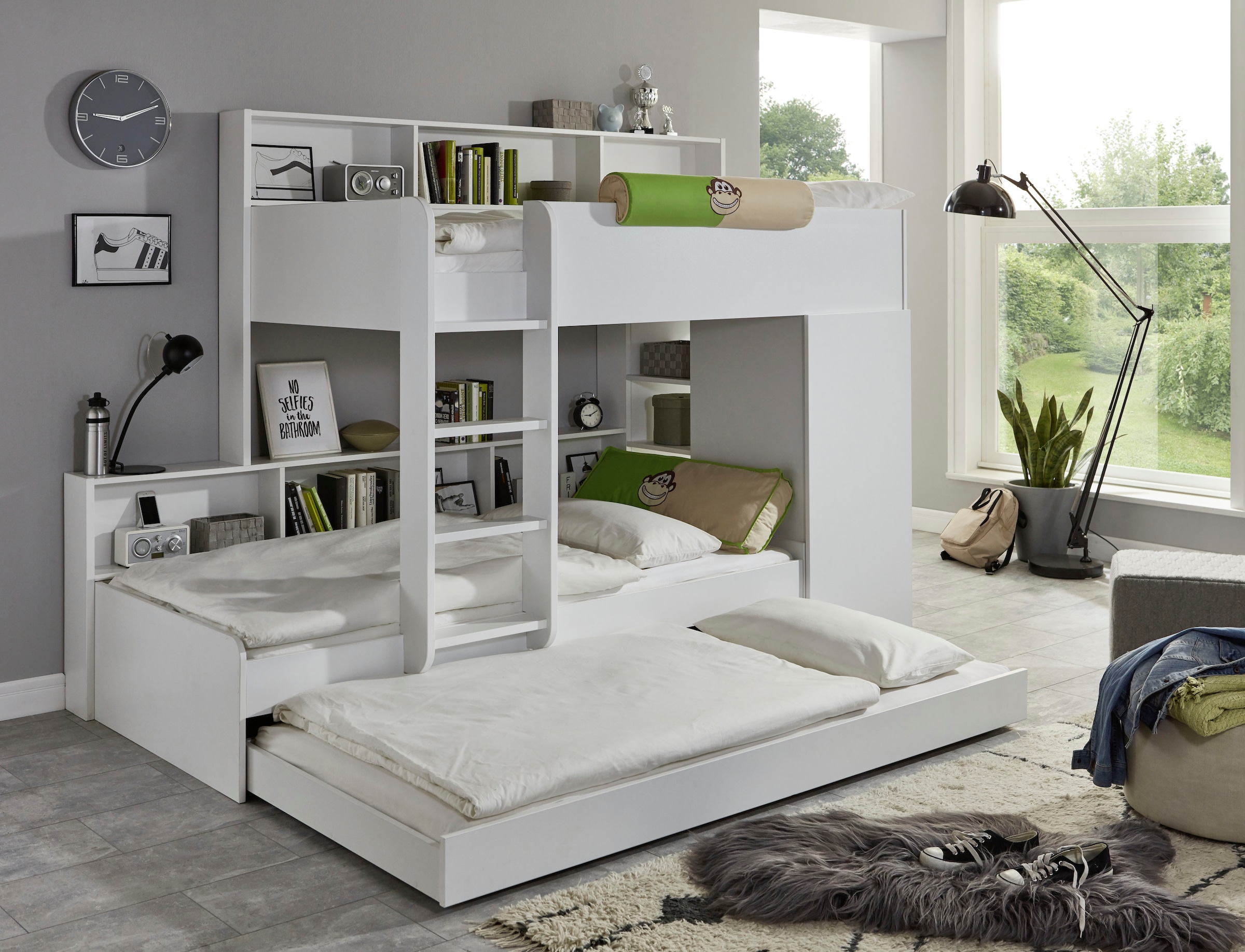 Relita Lit superposé 2 couchages, armoire, étagères et tiroir-lit