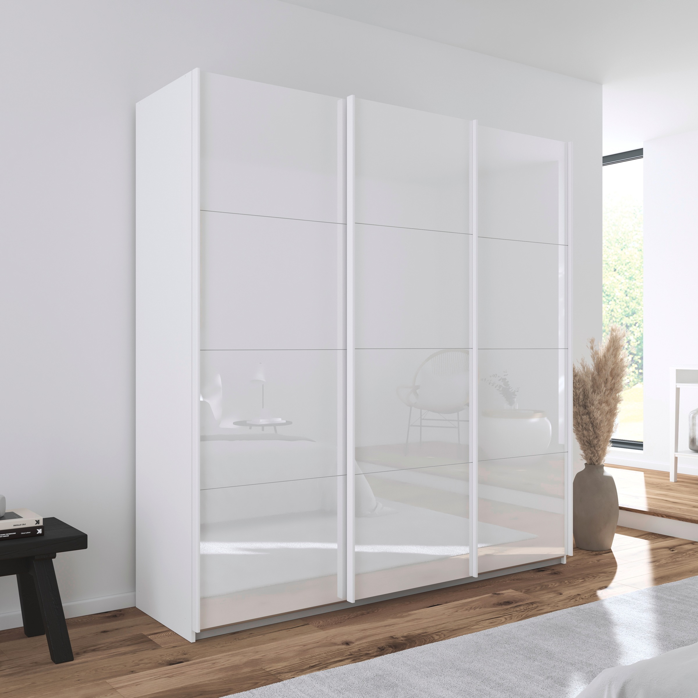 OTTO home Schwebetürenschrank "Kleiderschrank Schrank Garderobe AGORDO mit Glasfront" Breiten 203/271/315/360 cm, Höhen 210/229 cm, durchdachte Innenausstattung, in 4 Breiten und 2 Höhen MADE IN GERMANY
