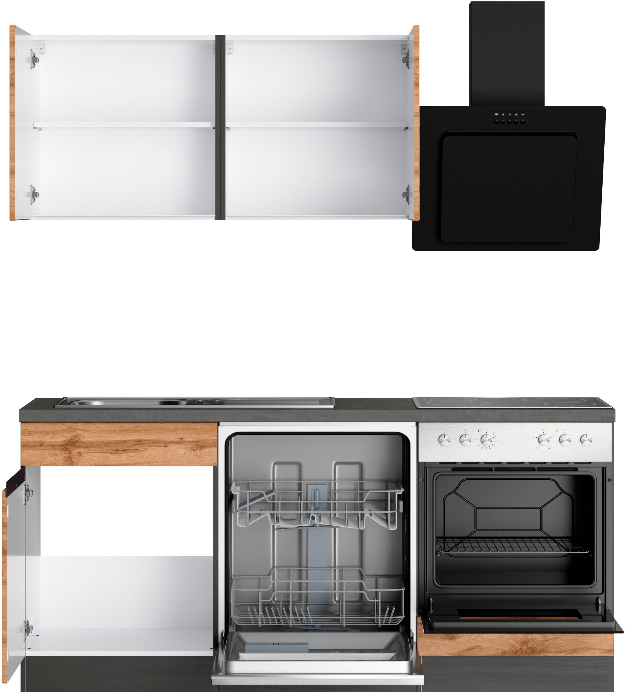 KOCHSTATION Kitchenette »KS-Riesa« largeur d’installation 180 cm, avec ou sans appareils électriques au choix