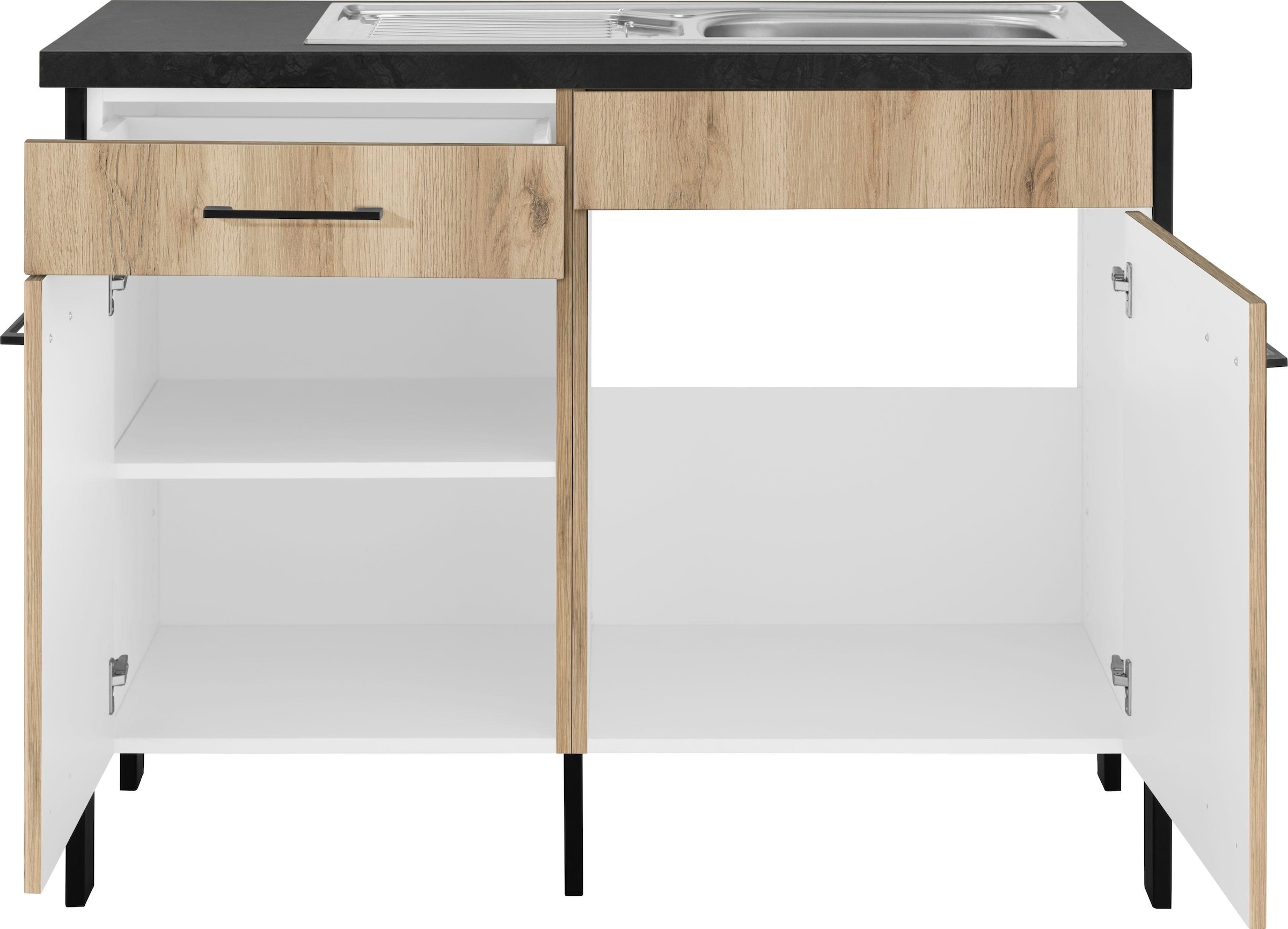 OPTIFIT Spülenschrank »Tokio«, 118 cm breit, mit Stahlgestell, mit Vollauszug