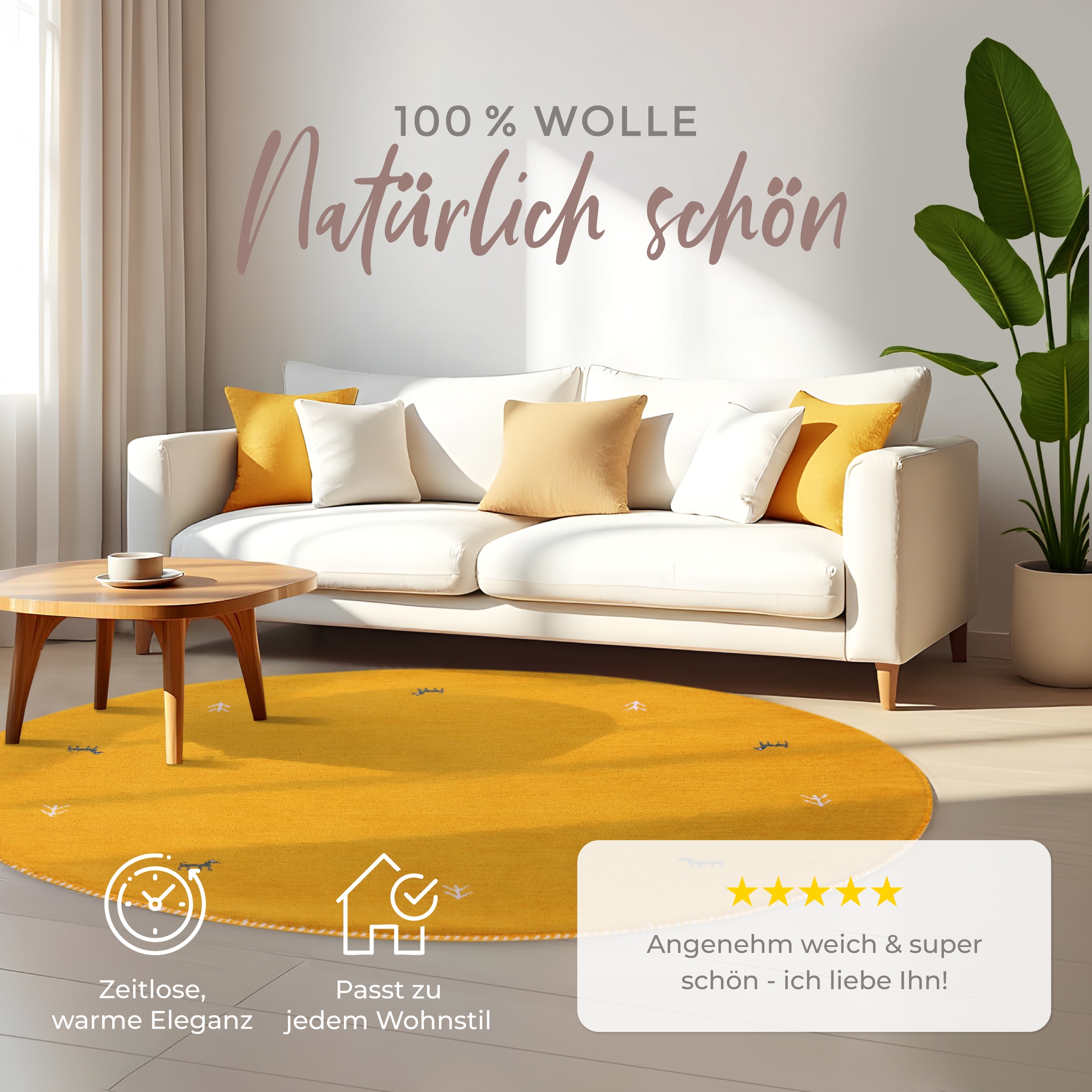 carpetfine Wollteppich »Gabbeh Uni« rund 15 mm Höhe reine Wolle handgewebt, Gabbeh Tiermotiv warmes Raumklima viele Grössen