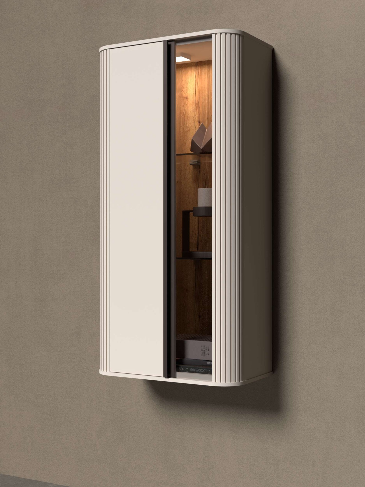 Image of GOODproduct Hängevitrine "Rondo, Wandschrank, Schwebendes Design für modernen Wohnraum" UV lackiert, Soft Close Funktion, Beleuchtung, Wandmontage