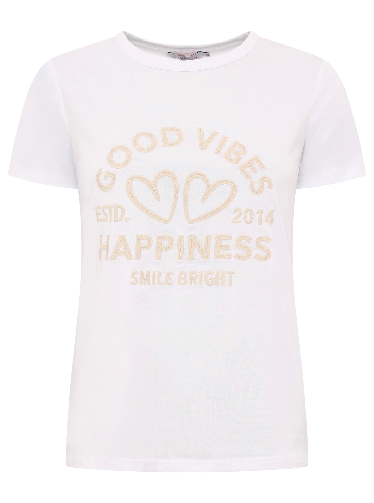 Zwillingsherz T-shirt »"Happiness Vibes"« ton in ton Stickerei, kurzarm, Rundhals