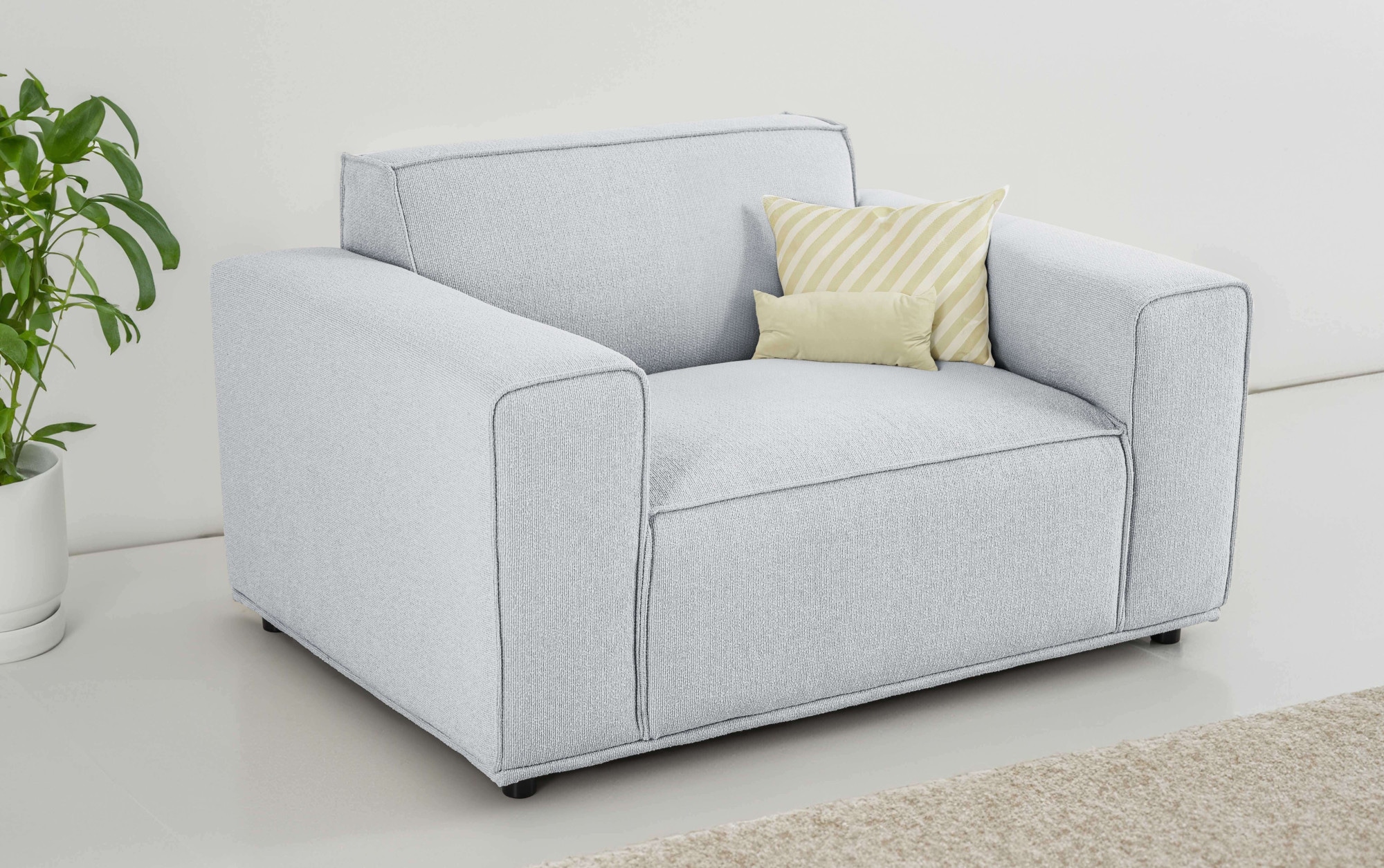 Image of Home affaire Loveseat "Avelin, 1.5 Sitzer, 140 cm, Chenille, Struktur-Boucle" mit Wellenunterfederung, Kedernaht, bodentief, Skandi-Design