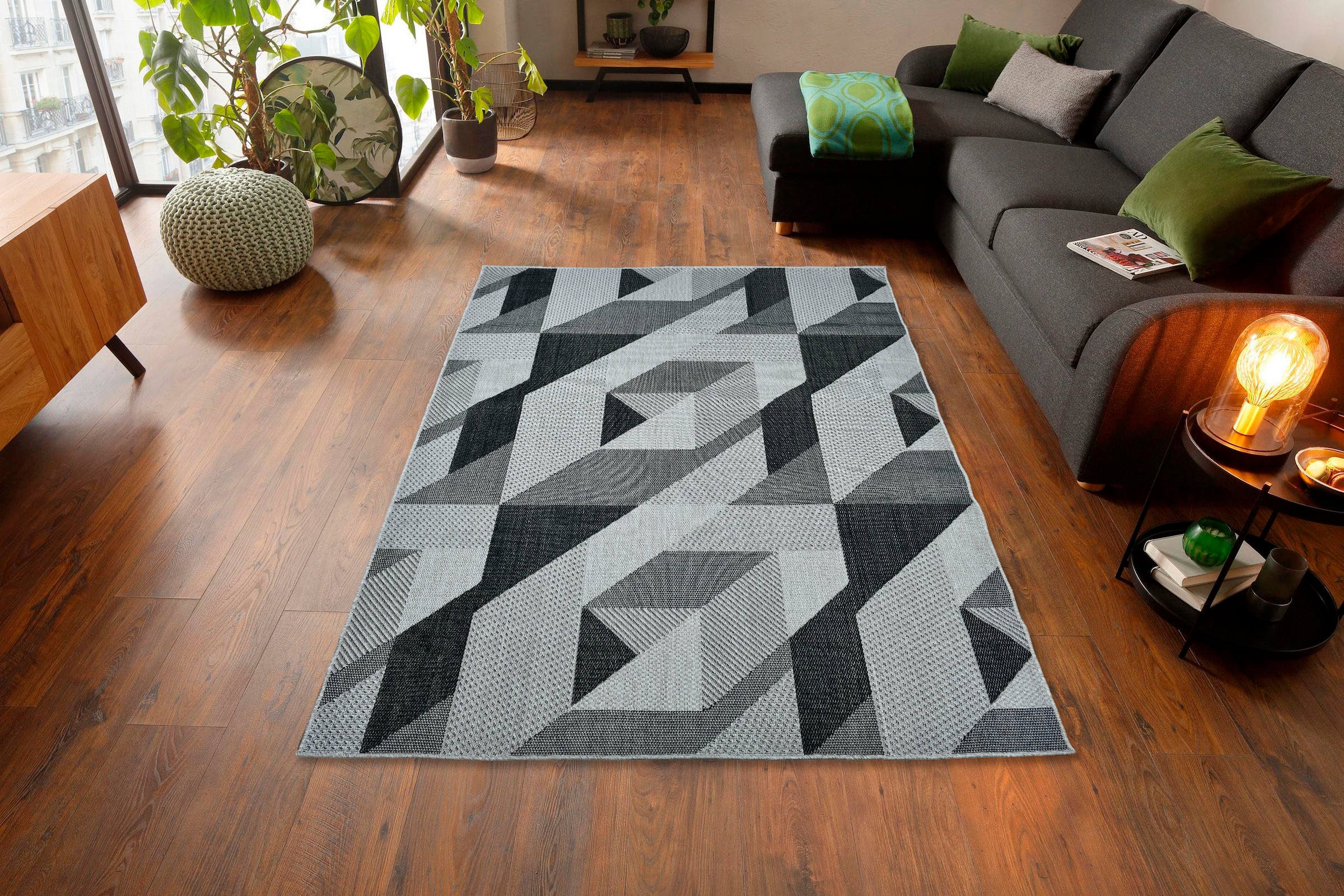 Home affaire Teppich »Borfin«, rechteckig, 7 mm Höhe, mit geometrischem Muster, schmutzabweisend, In- und Outdoor geeignet