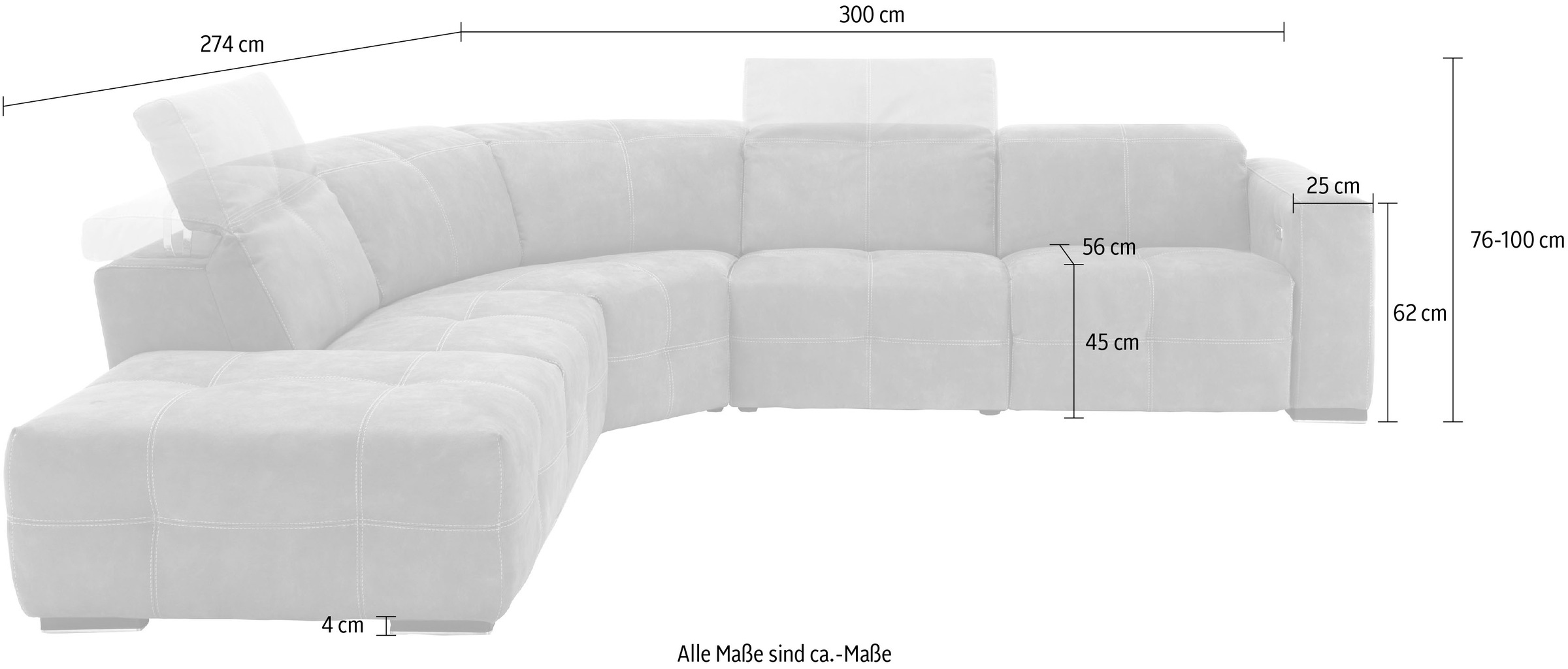 Egoitaliano Canapé d'angle »Sauvanne, Designsofa der Extraklasse, elegant und bequem, L-Form« wahlweise mit elektrischer Relaxfunktion, Kopfteilverstellung