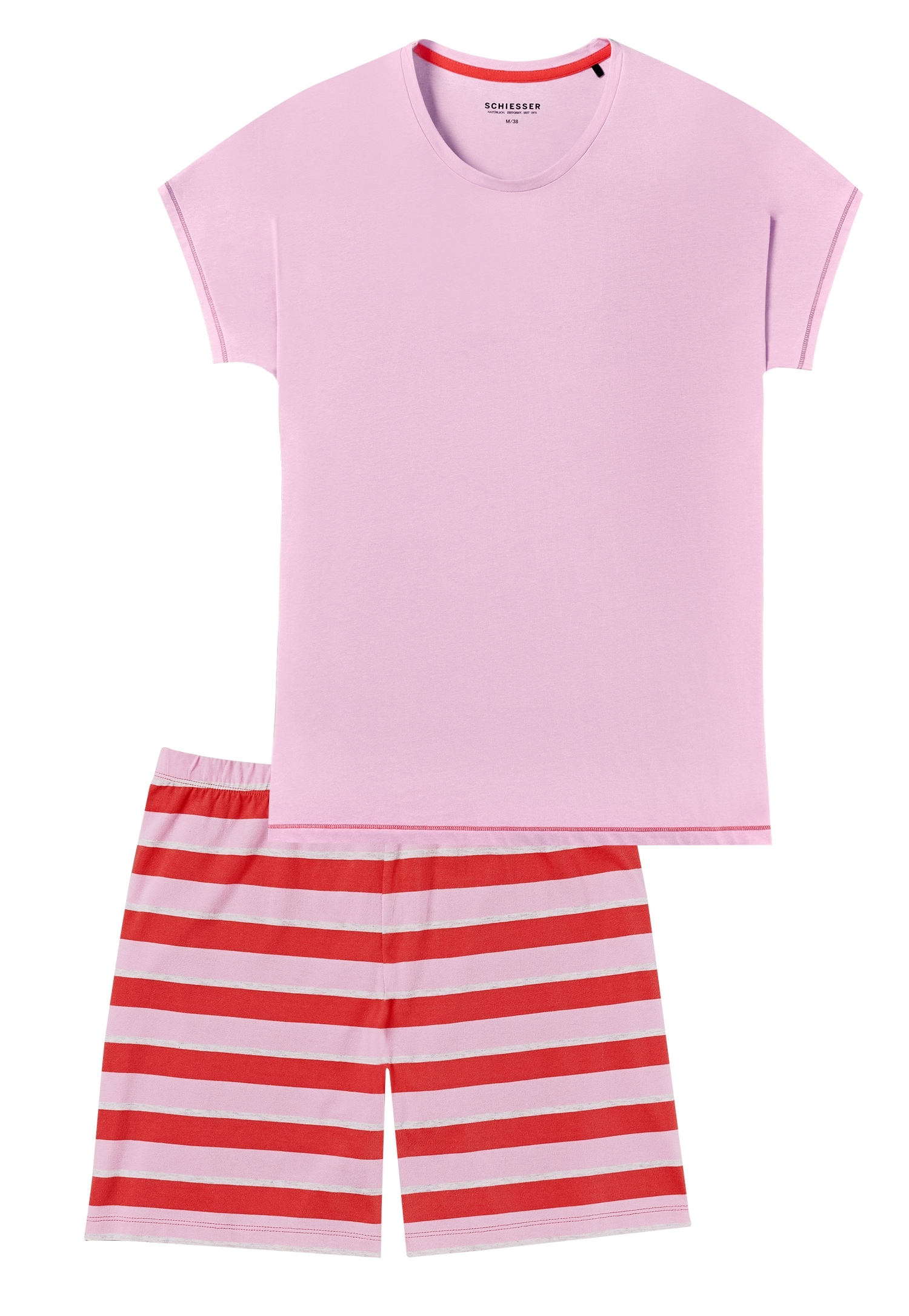 Schiesser Shorty »"Casual Essentials"«, (2 tlg.), mit unifarbenem Shirt und gestreifter Hose