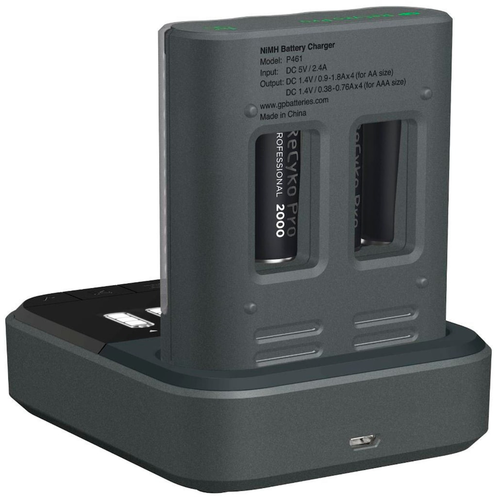 GP Batteries USB-Ladegerät »GP ReCyko P461«, mit 4 Steckplätzen für NiMH-Akkus, mit LCD Anzeige