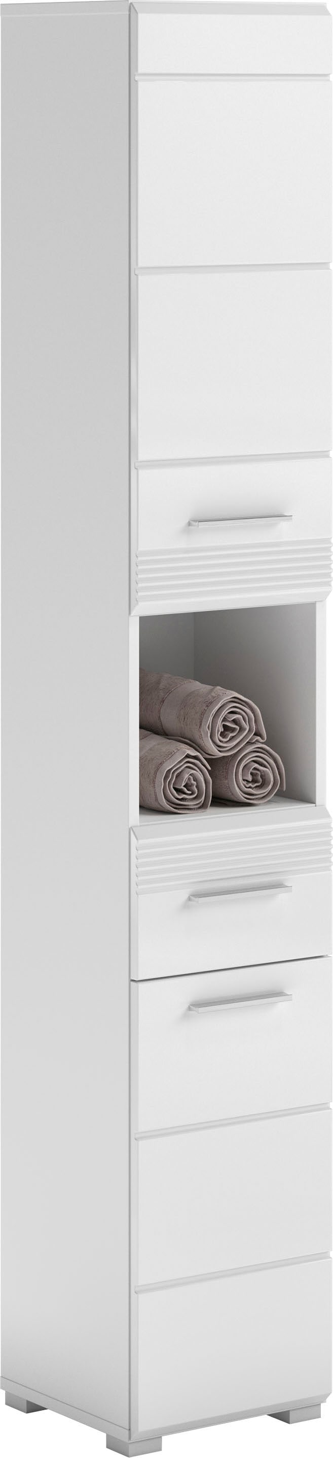 Image of Home affaire Hochschrank "Malmö, Breite 30 cm, 2 Türen, 1 Schubkasten, 1 offenes Fach, MDF-Front" in verschiedenen Farben erhältlich, Badmöbel, Badschrank, Schrank, Bad