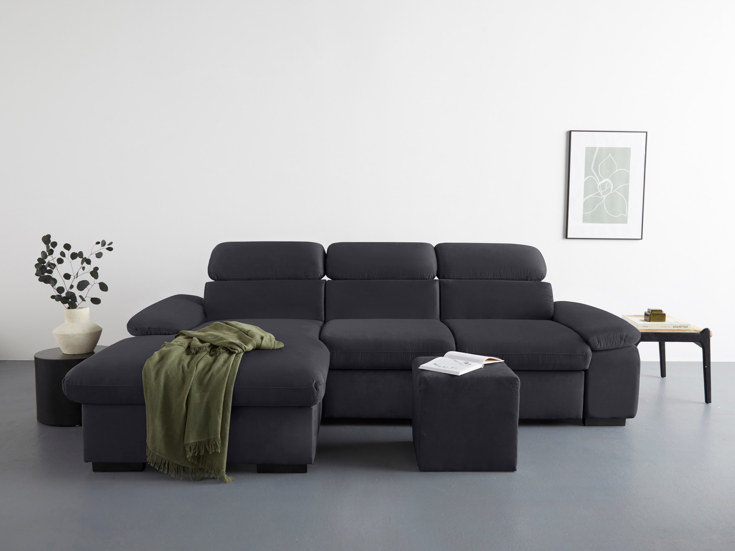 COTTA Ecksofa »Lola L-Form mit Kopfteilfunktion & Hocker« wahlweise mit Bettfunktion, Bettkasten & Armteilverstellung