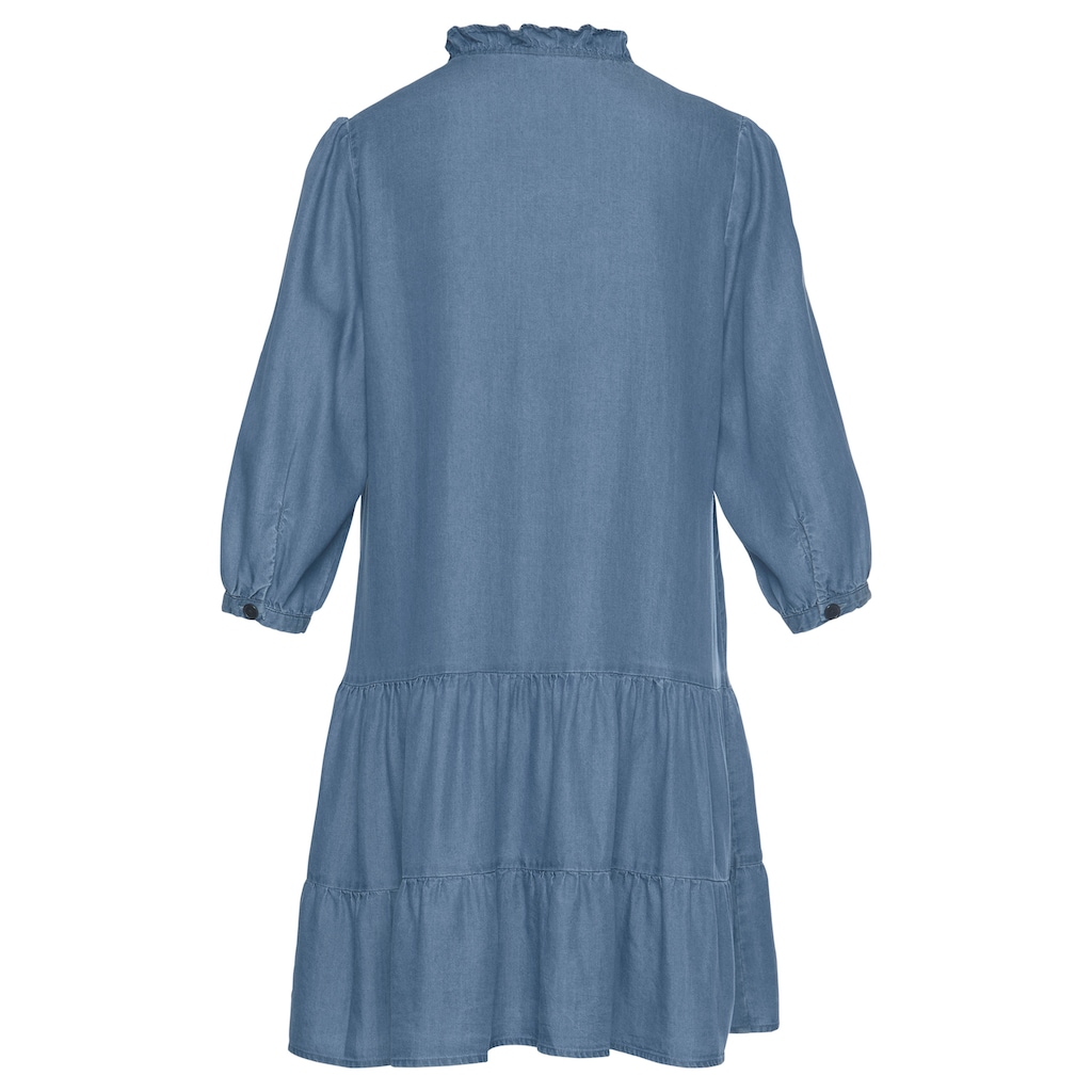 LASCANA Jeanskleid, mit Rüsche am Kragen und Knopfleiste, Blusenkleid, Tunikakleid