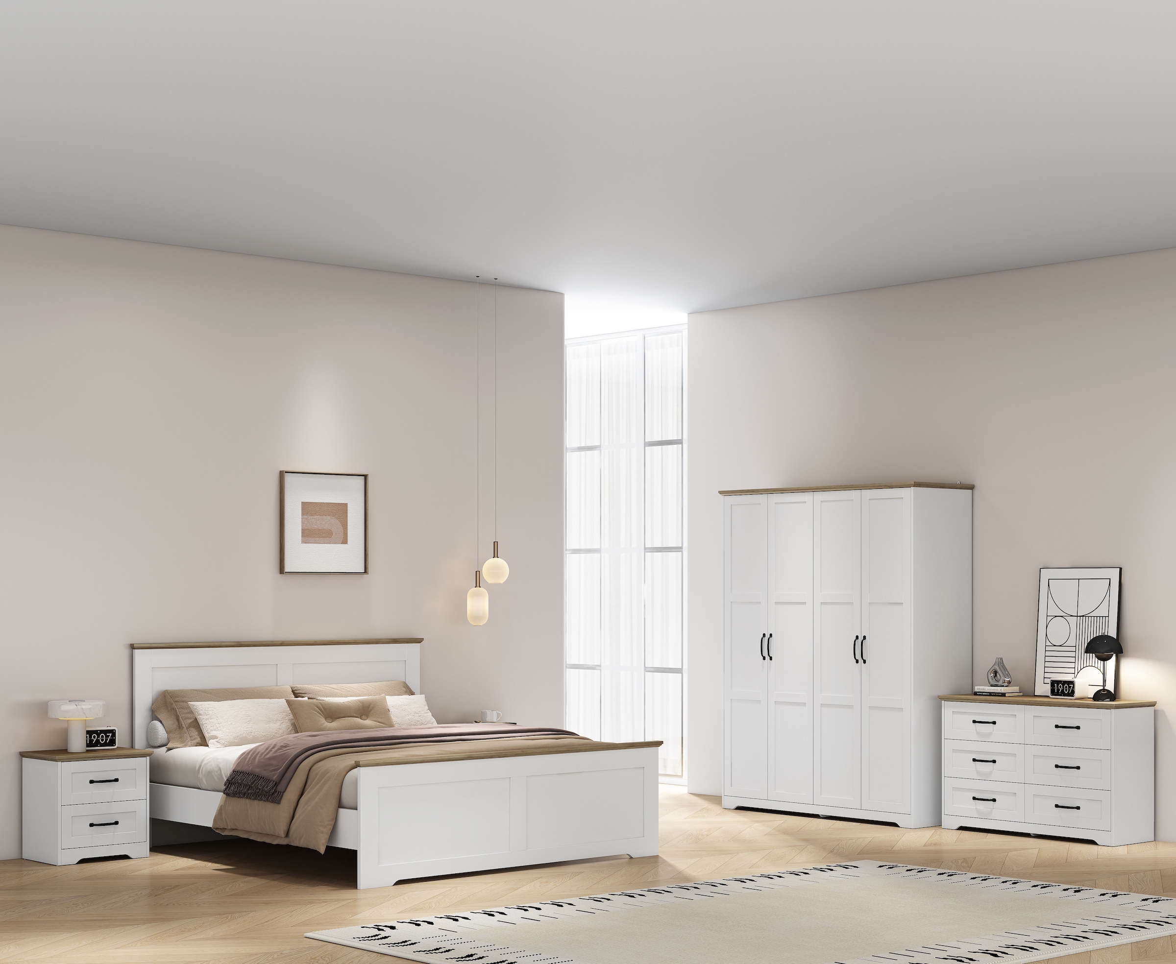 GOODproduct Kleiderschrank »Emmilia Schrank Schlafzimmerschrank im Landhaus Design« Mit vielen Einlegeböden und Softclose Türen,  Landhaus Schrank mit  4 Türen Breite 151,1cm Höhe 2m