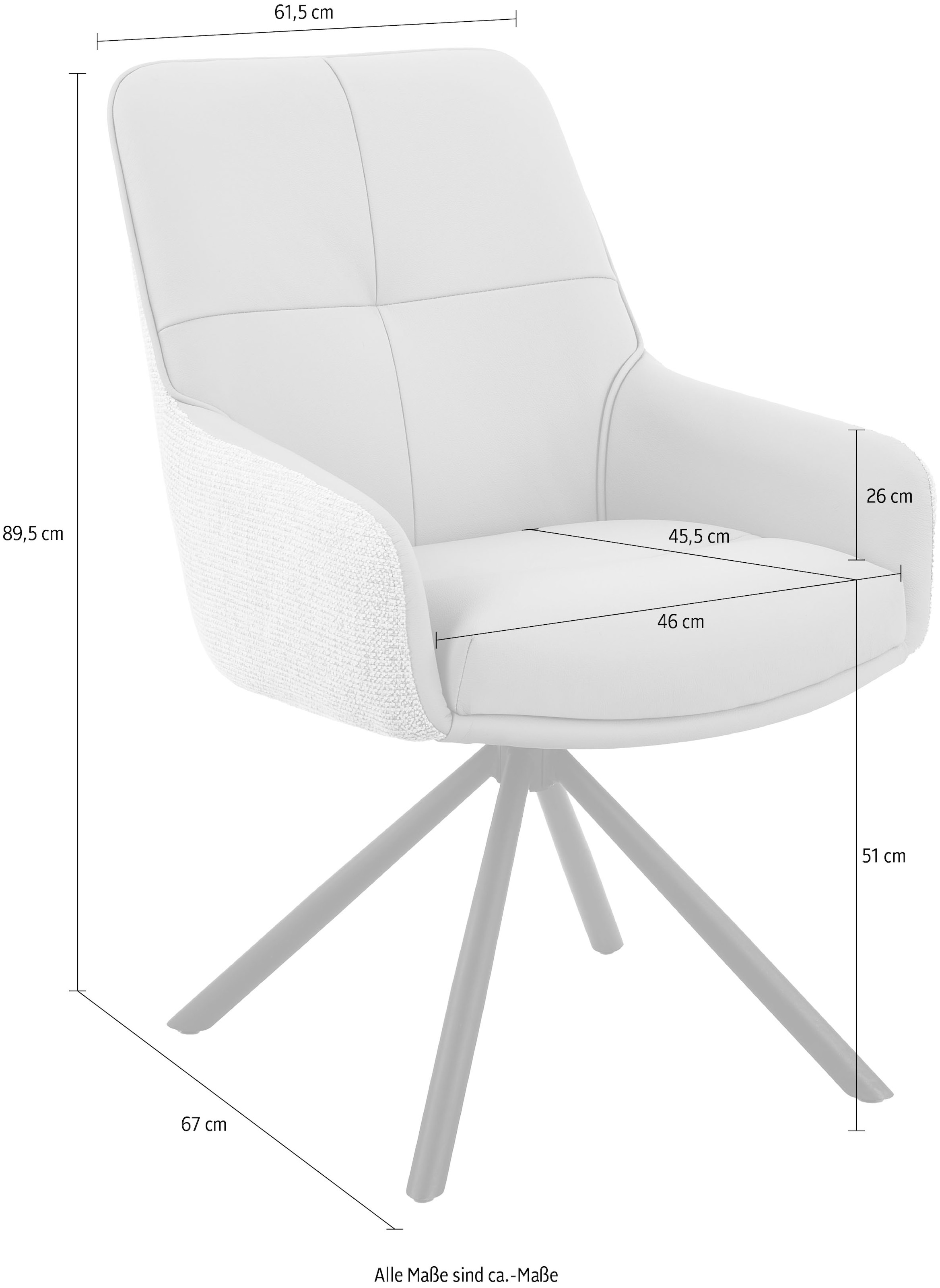 HELA Chaise avec accoudoirs »FARO« () 1 cuis360° drehbar, Materialkombi, Echtleder, Armlehnen