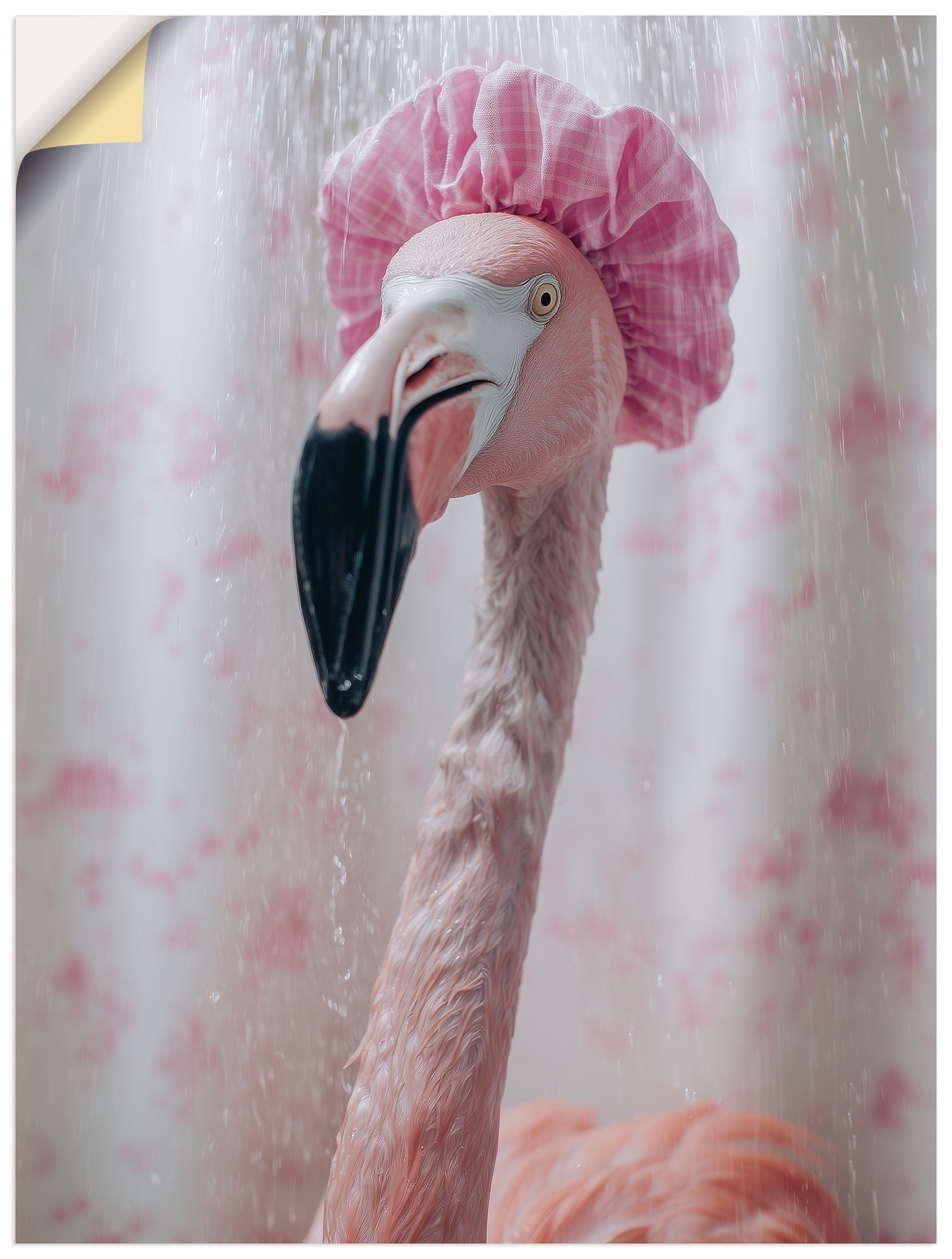 Image of Artland Wandbild "Flamingo unter der Dusche" 1 Stk. tlg. als Alubild, Leinwandbild, Poster, Wandaufkleber in verschied. Grössen