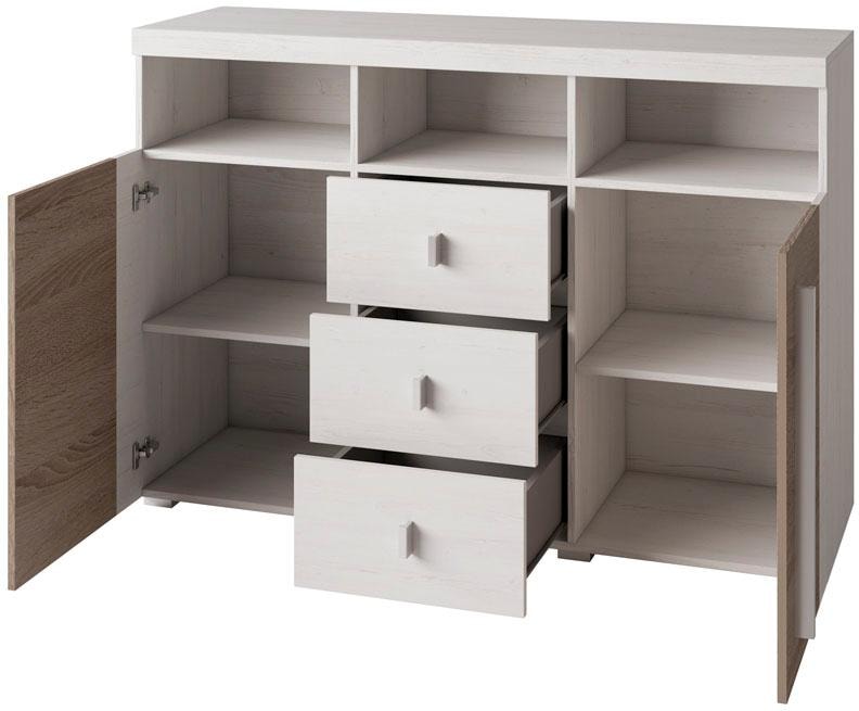 INOSIGN Sideboard »Roger,Breite 132cm, stilvolle Schrank, 2 Holztüren 3 Schubladen«, Kommode mit viel Stauraum, Einlegeböden verstellbar