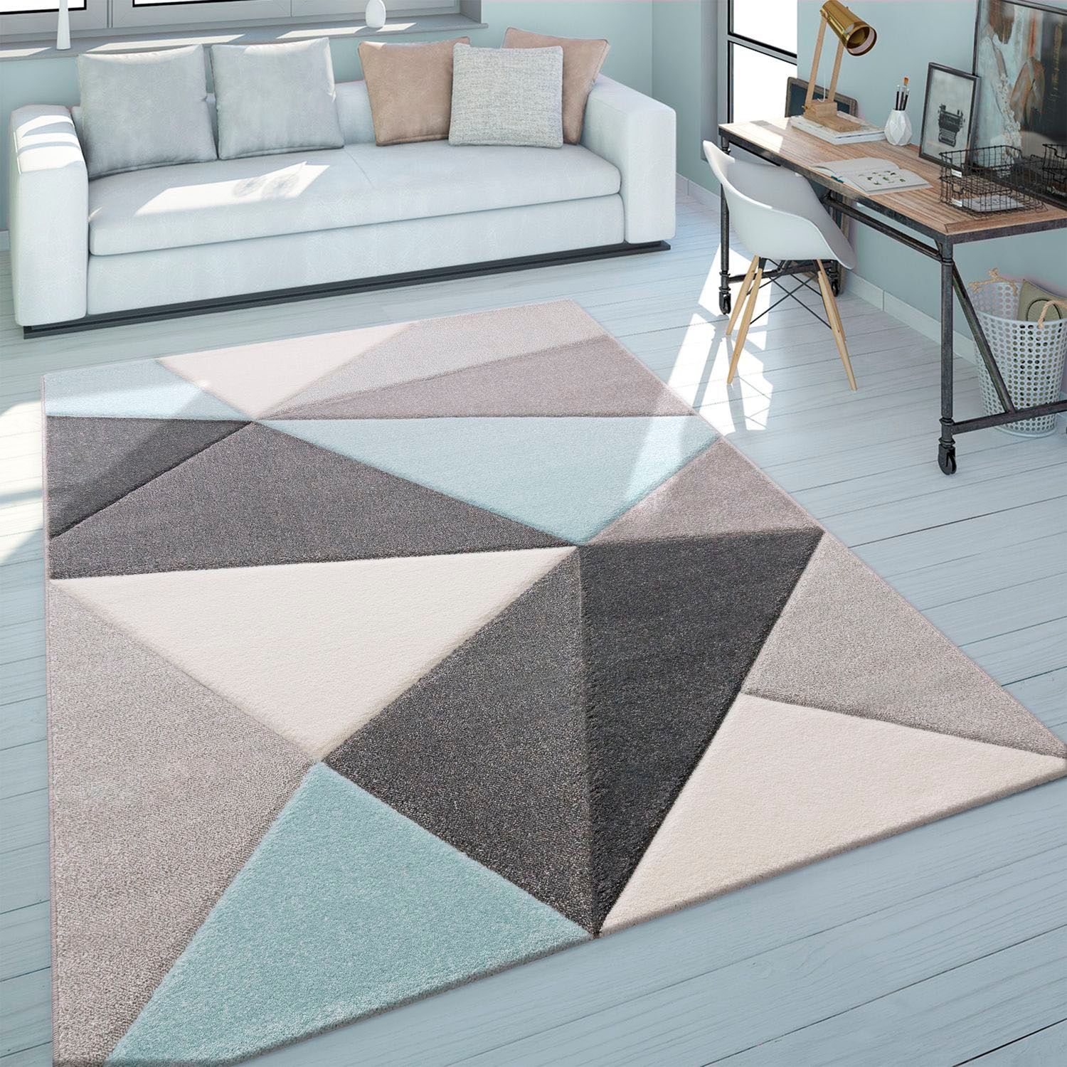 Paco Home Teppich »Lara 237«, rechteckig, 16 mm Höhe, Kurzflor, modernes geometrisches Design, mit Konturenschnitt