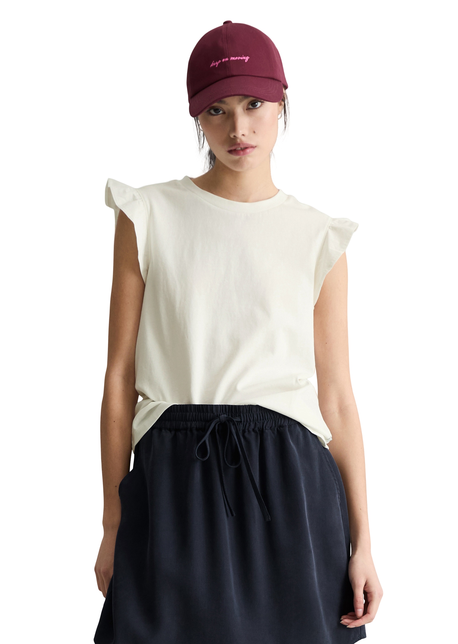Image of Marc OPolo DENIM Shirttop Volant-Ärmel, regular fit aus Material-Mix