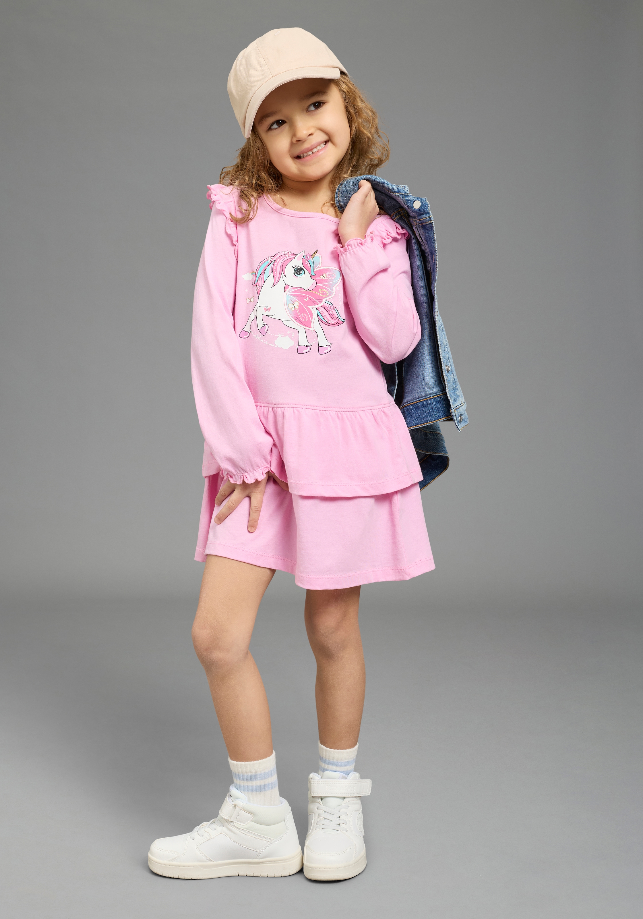 KIDSWORLD Jerseykleid »Süsses Shirtkleide mit Einhorn-Druck« für Mädchen, aus Single Jersey aus Baumwolle