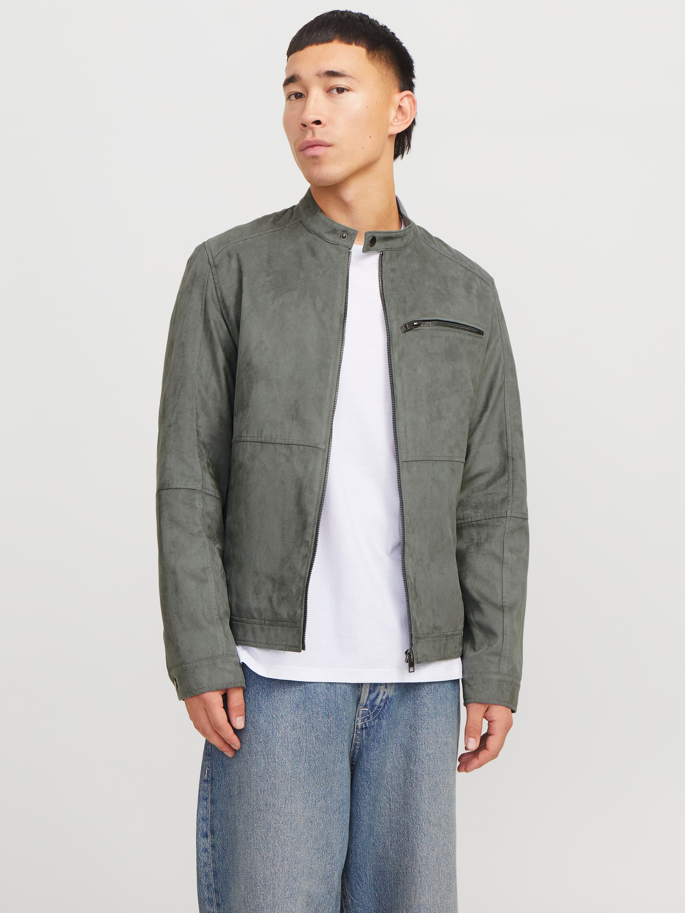 Image of Jack & Jones Bikerjacke "JJEDYLAN mit wasserabweisender Funktion" ohne Kapuze unifarben, modisch, regular fit, Polyester